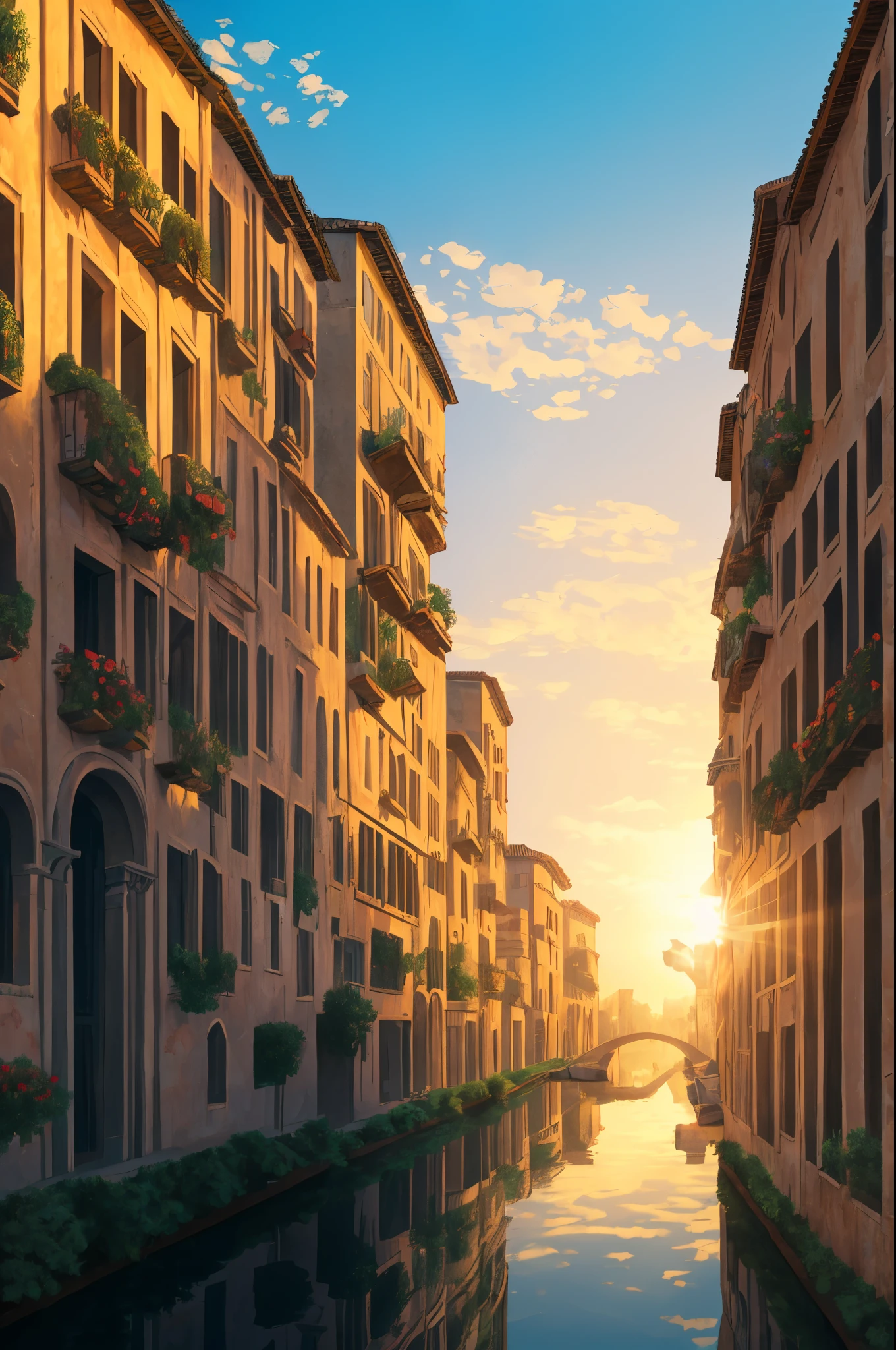 (Masterpiece: 1.2, best quality: 4k, 8k, highres), ultra-detailed, (realistic, photorealistic: 1.37),
An ancient city at sunset,
Crumbling architecture, with stone walls and bridges standing tall against time,
Glowing golden sun setting in the horizon, painting a breathtaking skyline,
Spectacular ancient ruins, majestic temples and palaces,
Shadows and silhouettes of tall buildings adding depth and mystery,
Serene atmosphere, peaceful canals and waterways reflecting the tranquil city,
Soft warm colors, gentle sunlight casting long shadows bringing life to every corner