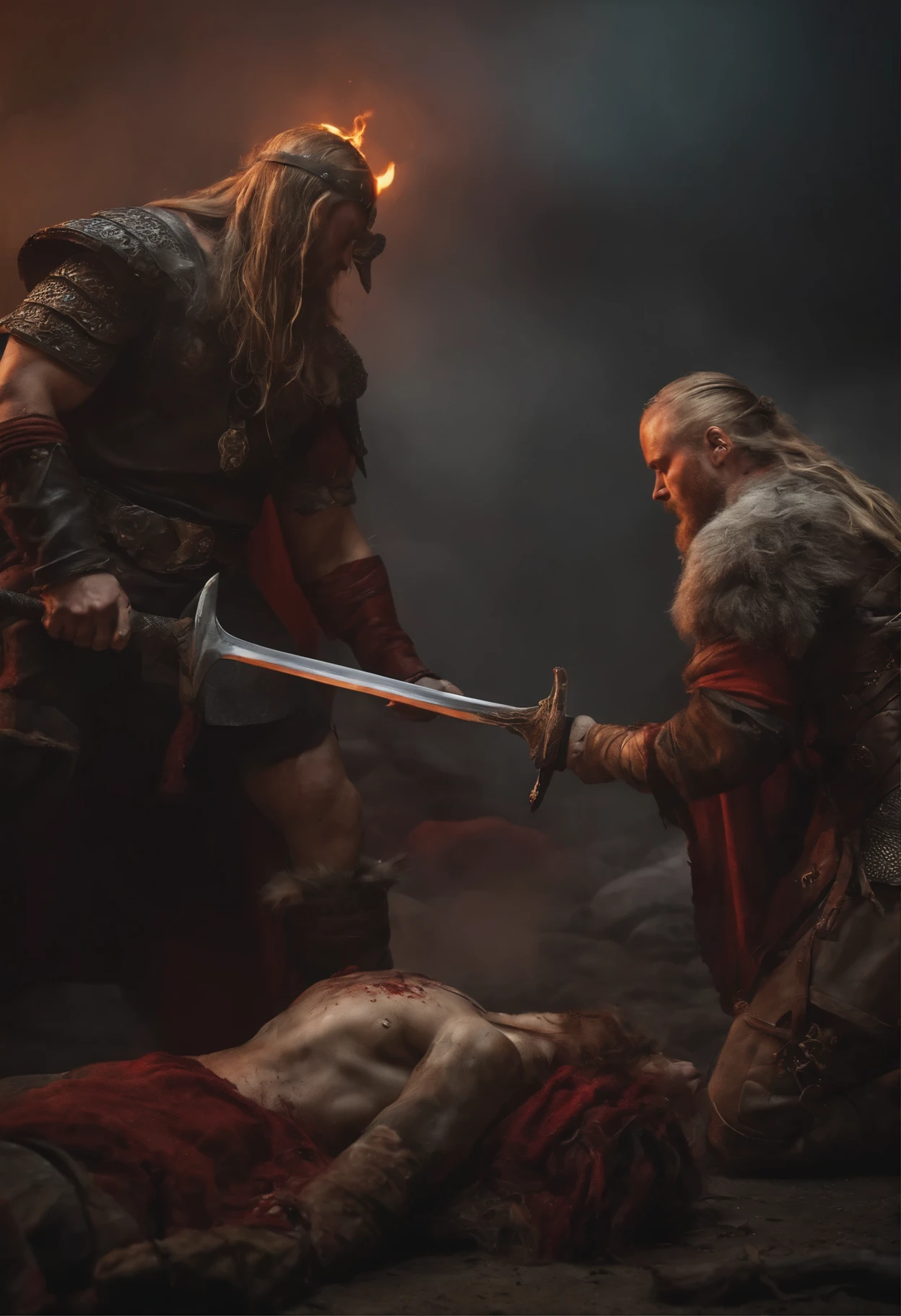 A Viking cutting off a zombie's head