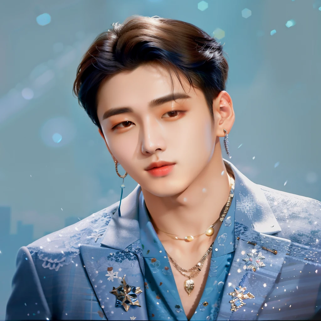 Arafed man in blue suit and microphone in hand., cai xukun, jungkook, hyung tae, Jinyoung Shin, fondo solido, taken in the early 2020s, sakimichan, TaeJune Kim, extremadamente guapo, muy guapo, brillante por la lluvia, inspirado en Bian Shoumin, yanjun chengt, diez lee