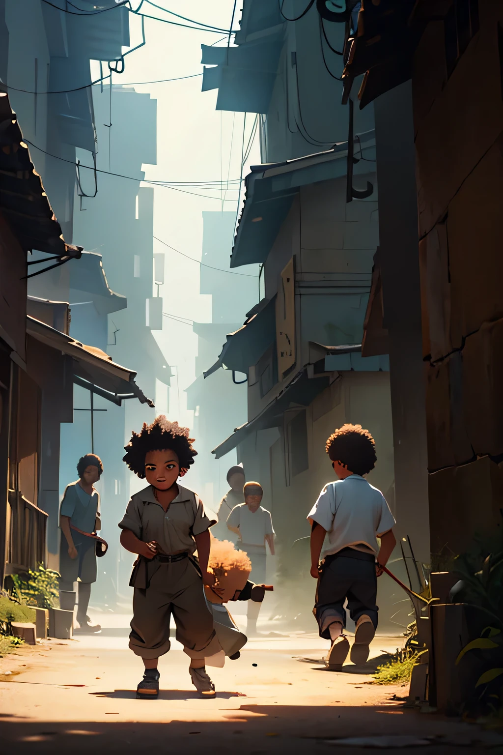 , Pushed to the ground and beaten by several boys, African, outdoor, Surrealism, Cinema lighting, ultra high definition, high quality