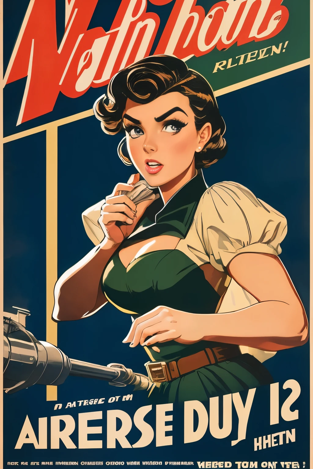 official art, unity 8k wallpaper, ultra detailed, aesthetically pleasing, High quality, masterpiece, best quality, there is a painting of a woman in front of a restaurant with a red awning and a table outside glamorous and sexy, red hair, beautiful face, green eyes, sexy pose, pinup art, pin - up, pin-up, pin up, pinup, pin - up girl, pin up girl, pinup girl,