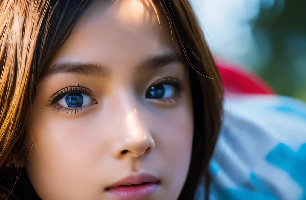 (best quality,highres,masterpiece:1.2),(realistic:1.37),ultra-detailed,beautiful detailed eyes,Ukrainian flag reflected in the girl's eyes,flying missiles,Closeup her eyes,war,emotions,surprise,Ukraine theme,invasion,peaceful scenery,green garden,clear blue sky,soft sunlight,detailed eyelashes,emotional expression,parental concern,hope for the future,mixed media art,acrylic painting,vibrant colors,contrast and shadows,fine brushwork,dramatic composition,bright color palette,impasto technique,colored pencil,watercolor,modern art,realistic portrayal,unique perspective,heartwarming story,wide-eyed innocence,important moment in history,world-changing event,thought-provoking image,engaging narrative,inspiring artwork,meaningful message,masterful execution,significant cultural symbol,deep emotional impact,visual storytelling