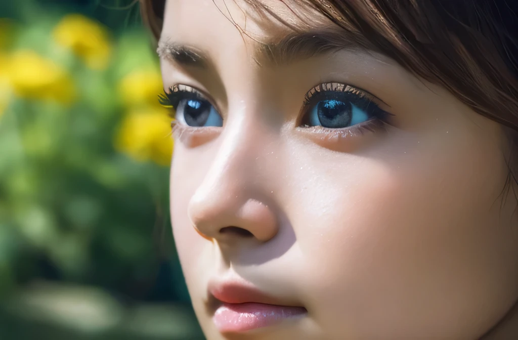 (best quality,highres,masterpiece:1.2),(realistic:1.37),ultra-detailed,beautiful detailed eyes,Ukrainian flag reflected in the girl's eyes,flying missiles,Closeup her eyes,war,emotions,surprise,Ukraine theme,invasion,peaceful scenery,green garden,clear blue sky,soft sunlight,detailed eyelashes,emotional expression,parental concern,hope for the future,mixed media art,acrylic painting,vibrant colors,contrast and shadows,fine brushwork,dramatic composition,bright color palette,impasto technique,colored pencil,watercolor,modern art,realistic portrayal,unique perspective,heartwarming story,wide-eyed innocence,important moment in history,world-changing event,thought-provoking image,engaging narrative,inspiring artwork,meaningful message,masterful execution,significant cultural symbol,deep emotional impact,visual storytelling