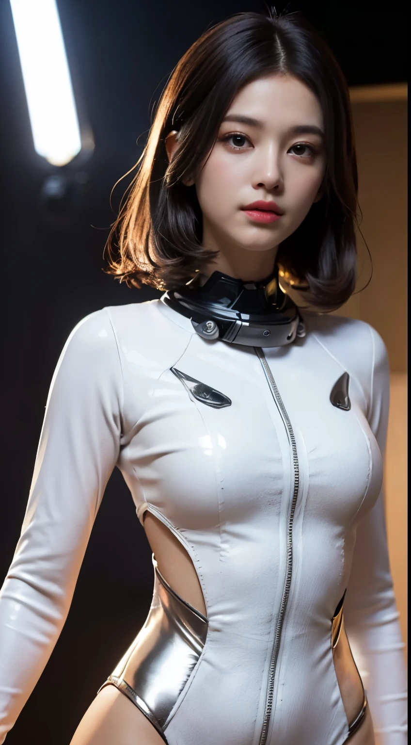1 Brunette beauty, (white) (one piece bodycon latex suit), (space suit) ((Casque spatial))((white gloves), {{illustration}}, {Ultimate sophistication and beauty}, {Exquisite makeup}, Super detailed, , 精致发Light的眼睛, {{Light}}, 极致Light效, Model: realism, CFG scale: 12, lola: Bright texture (1.35), high quality, masterpiece, Exquisite facial features, Delicate hair depiction, Delicate depiction of eyes, masterpiece, best quality, Light线追踪, Extremely detailed CG unified 8k wallpaper, masterpiece, best quality