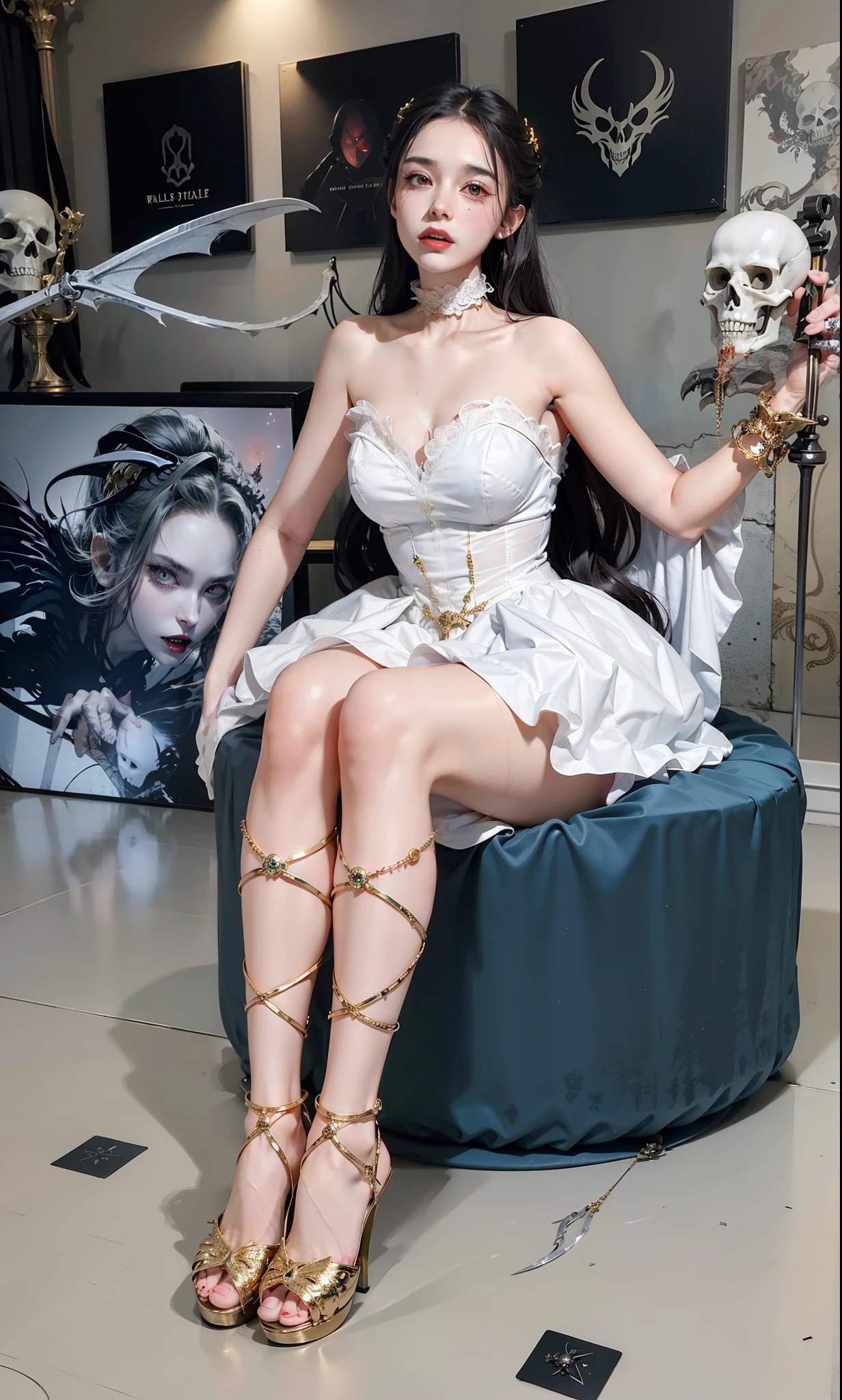 Cold Queen,Picture of box full of swords, wing, succubus theme,the fallen angel,Excellent,scary,secret terror,tentacle,have eyes,The Uncanny Valley effect,little beast blood moon,Skeleton skeleton,vampire,hell fire,Gold heels