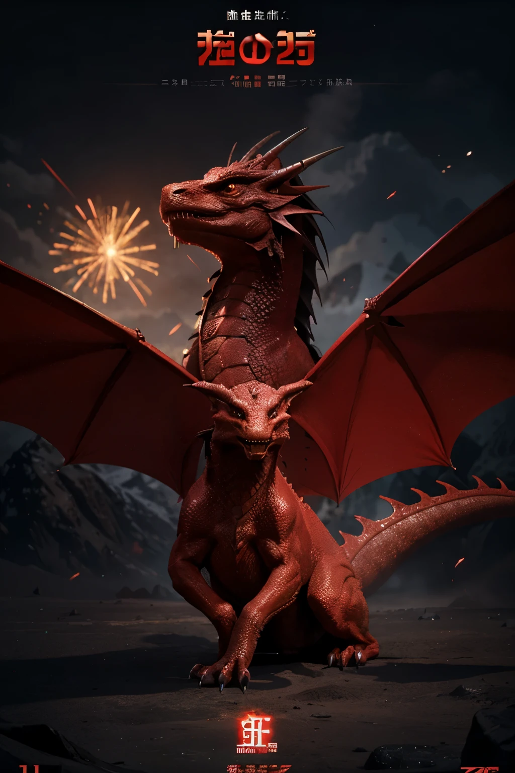 2024 new year poster design，Characteristics of background color red plus dragon，The overall feeling is mysterious and domineering