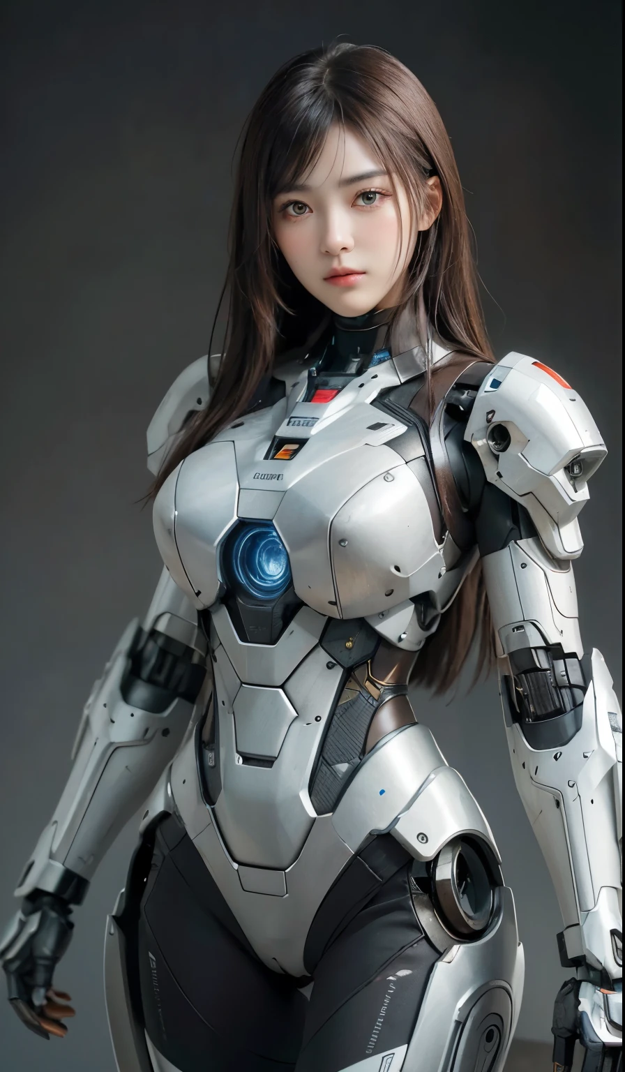 Textured skin, Super Detail, high details, High quality, Best Quality, hight resolution, 1080p, hard disk, Beautiful,(War Machine),beautiful cyborg woman,Mecha Cyborg Girl,Battle Mode,Girl with a Mecha Body,She wears a futuristic war machine weapon mech,Fulll body Shot, very very long hair brown or black silky