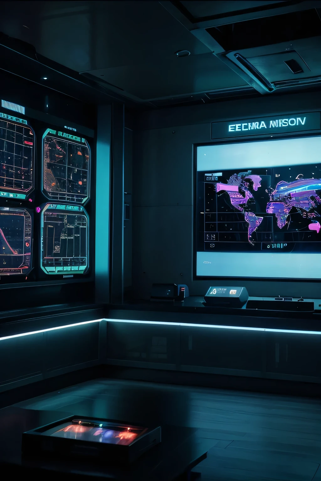 name :"Jornada Blog",high tech会议大厅中间有未来派transparent空灵天文图,3D astronomical map,Holographic projection astronomical map,Map of cosmic galaxies,spherical,transparent,cyberpunk,X-ray,fluorescence,neon lights,high tech,command hall,Control lobby