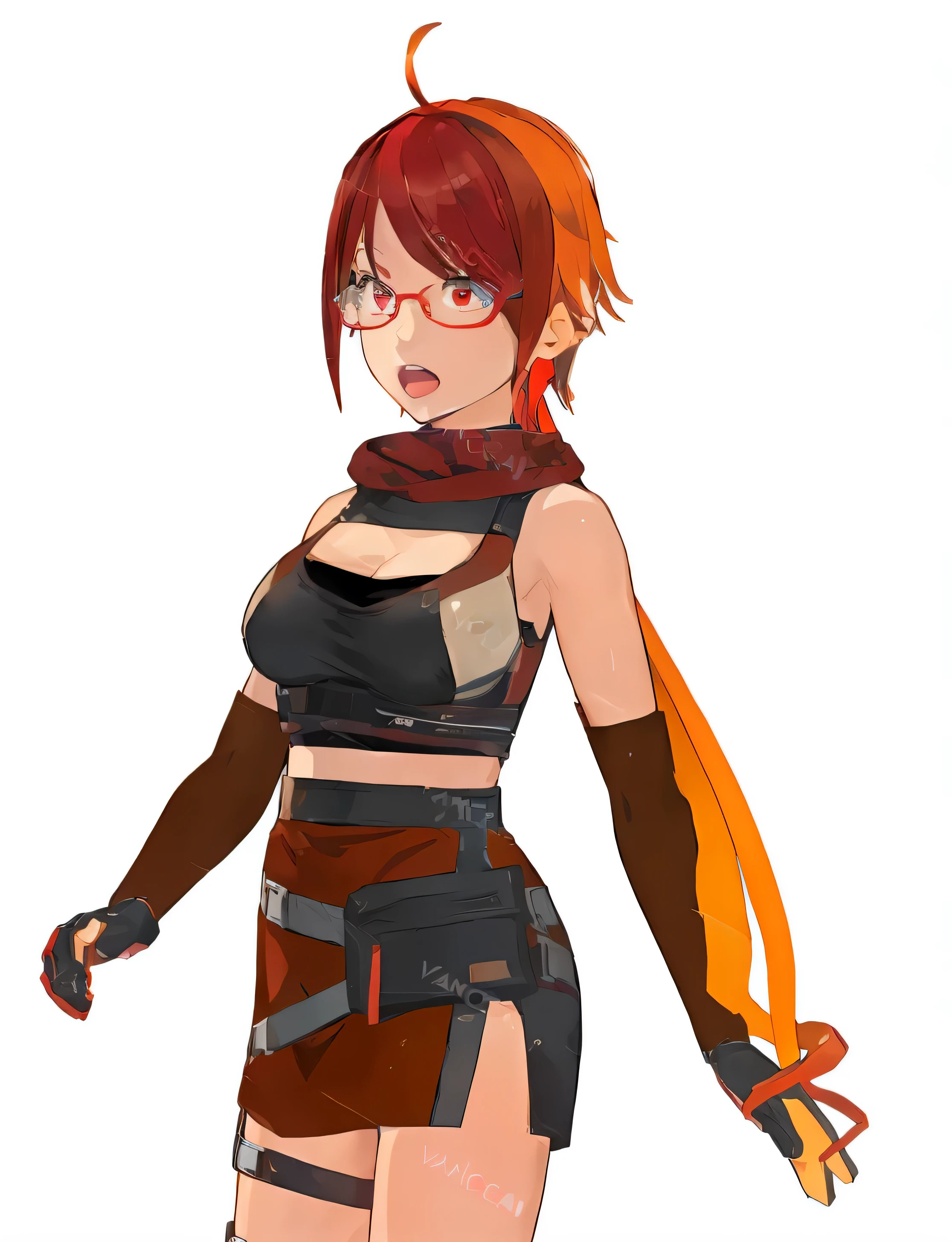 Anime girl with red hair and glasses wearing a short skirt, female protagonist 👀 :8, female protagonist, anime style characters, Gordon Freeman as a woman, female anime character, official character art, ( ( character concept art ) ), anime female hero portrait, Asuka, cyberpunk anime girl, female cyberpunk anime girl, Created at Anime Artist Studio, anime character