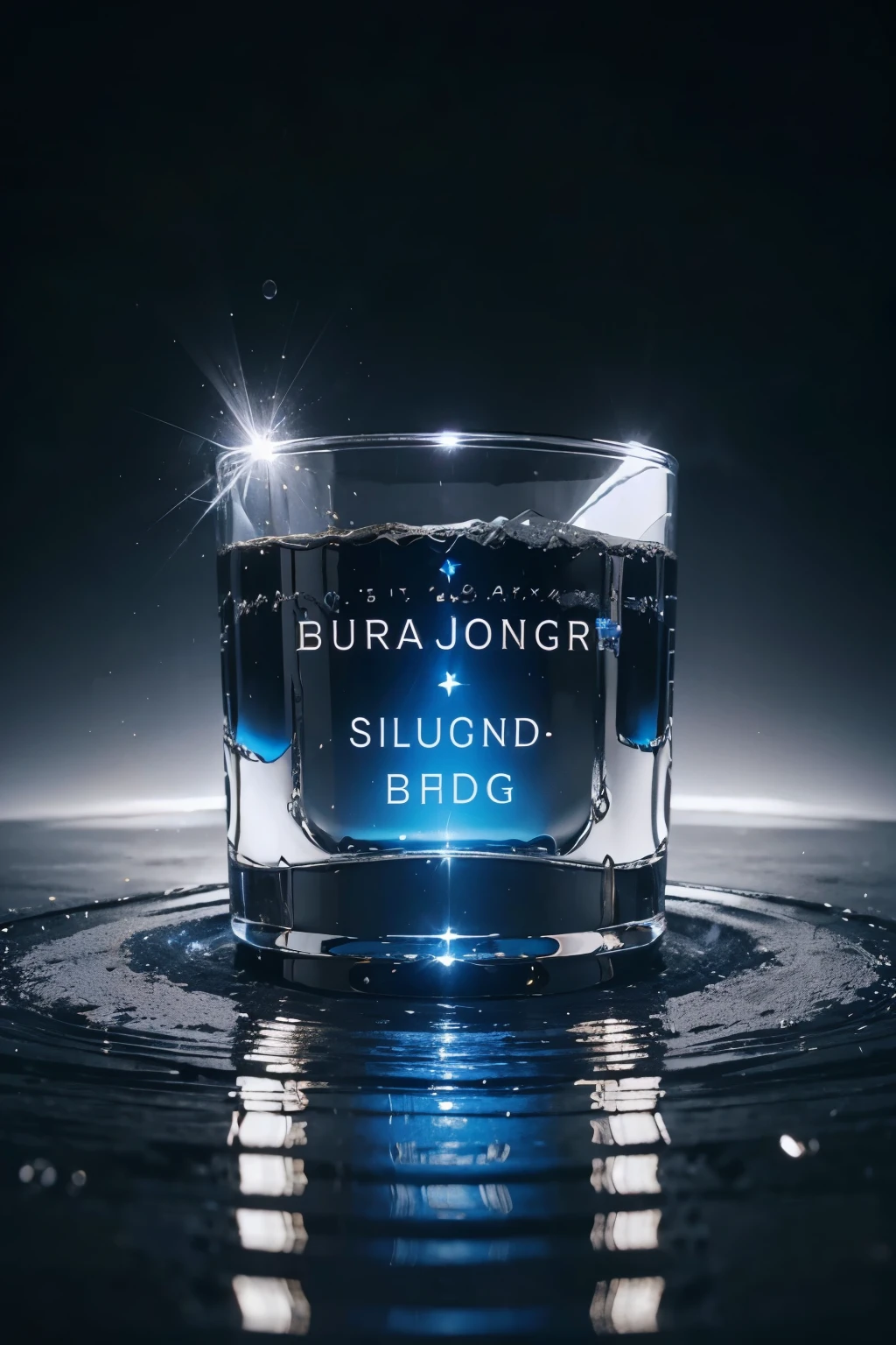 AN E-BOOK BLACK ,EXACT TEXT "JORNADA BLOG" IN SILVER AND GOLD COLOR , LARGE SIZE , REFLECTIONS , SPLASH OF WATER , SKY STARRY IN THE BACKGROUND ,LIQUID MERCURY , HIGH QUALITY PAINTING, RENDER 3D