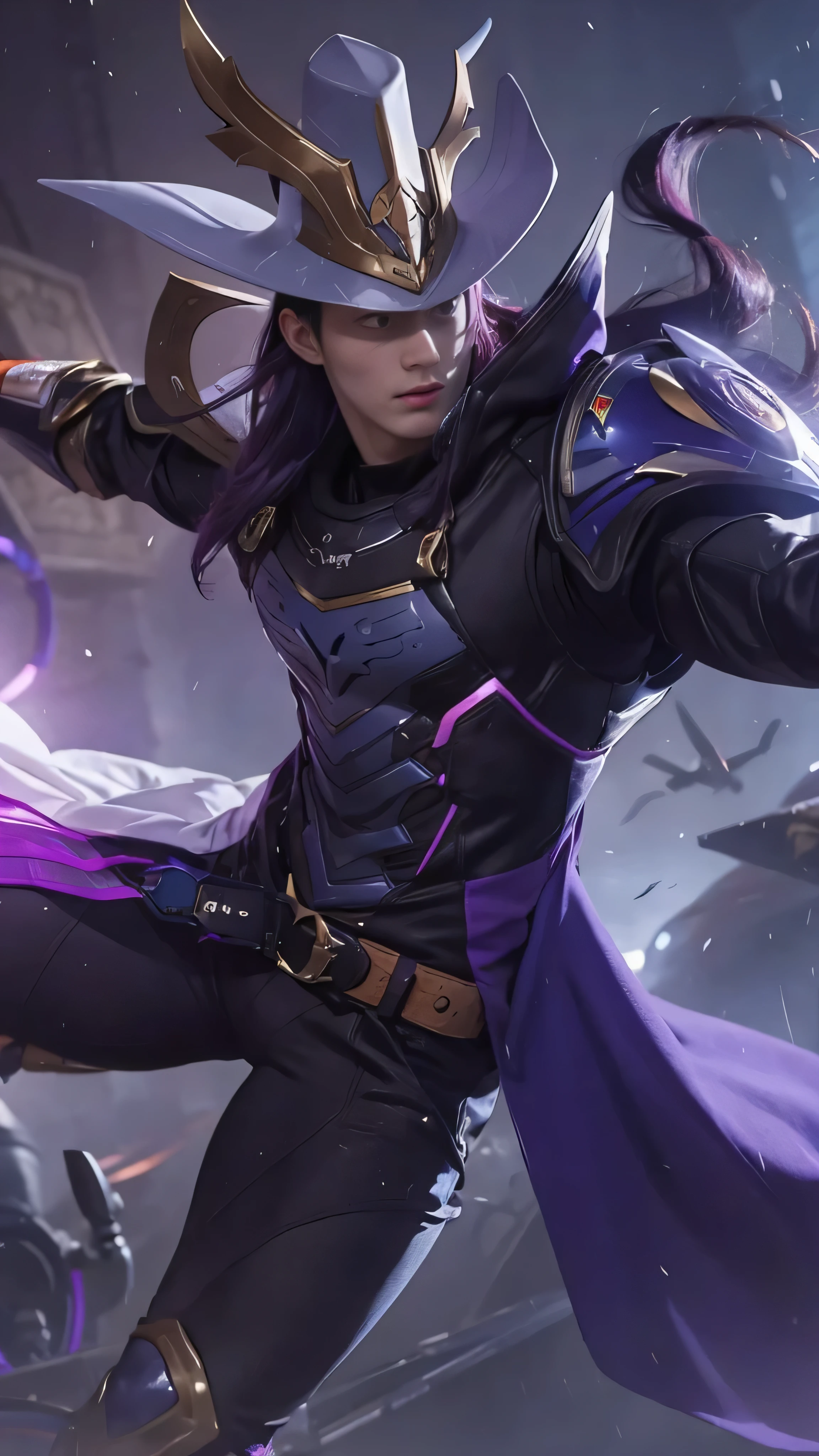 8k, very detailed, photo realistic, close up shot of a person with long purple hair