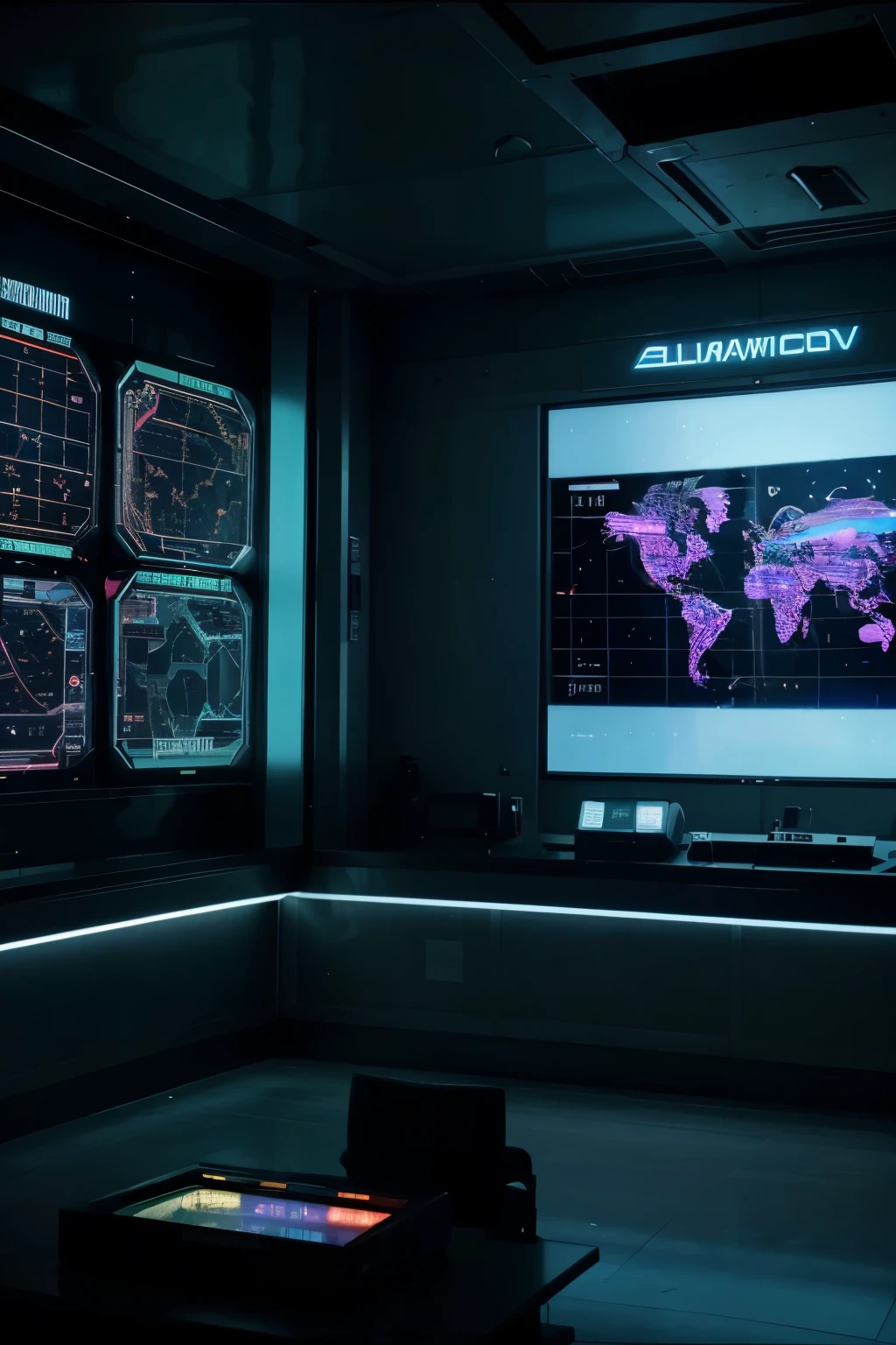 name :"Jornada Blog",high tech会议大厅中间有未来派transparent空灵天文图,3D astronomical map,Holographic projection astronomical map,Map of cosmic galaxies,spherical,transparent,cyberpunk,X-ray,fluorescence,neon lights,high tech,command hall,Control lobby
