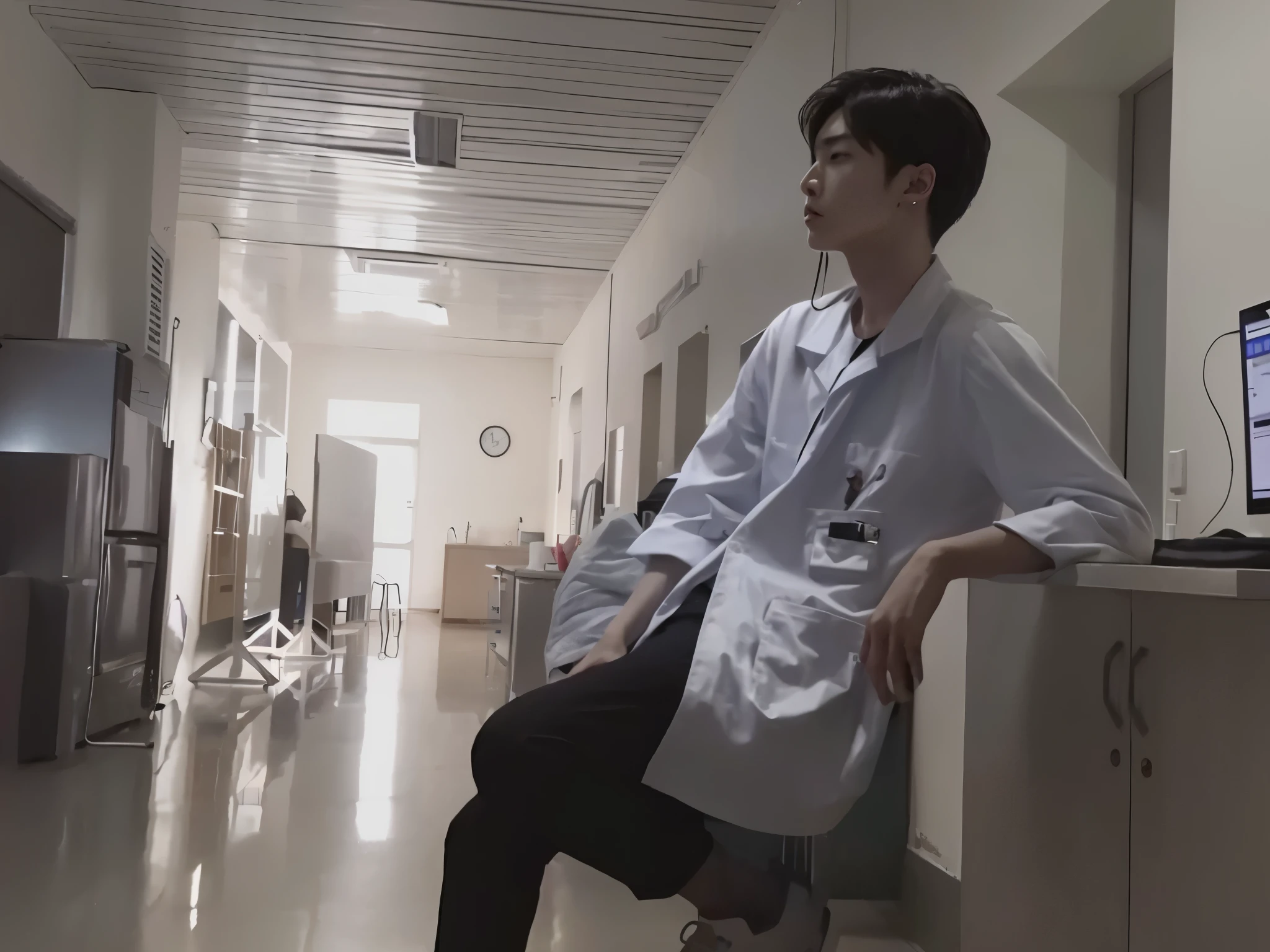 Hyunjun hur actor y idol de kpop mas realismo en el cabello y ropa, cara malvada, molesta, upset expression, ojos chinos,Small.