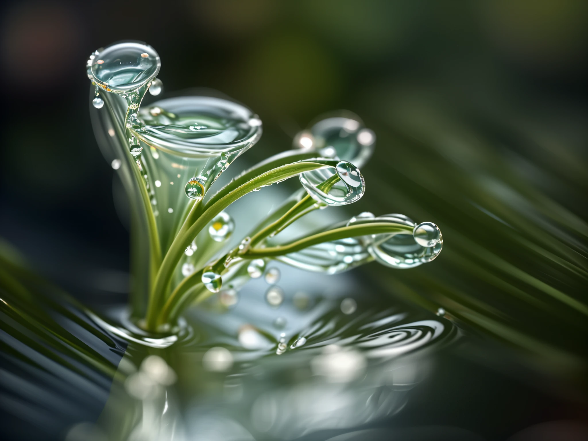 water droplets clean，white，Dewdrops，water surface，8k，Ultra HD quality，simple background。