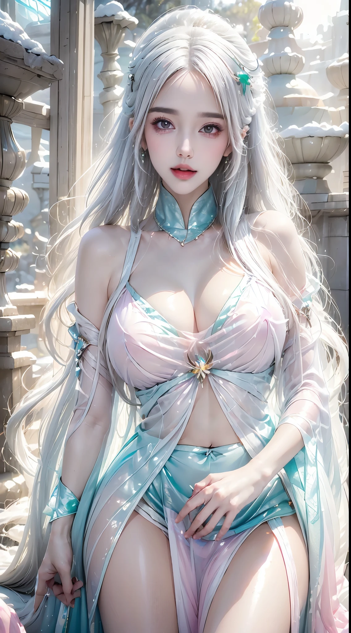 (Fluorescent color:1.4),(translucent:1.4),(retro filter:1.4), (fantasy:1.4), Candyland Disneyland Ethereal Soft Fluffy Landscape Forest Snow Avatar Soft Pink Sky Green Blue Glitter Ethereal Light Soft Whimsical Light Rainbow Stars Diamond Sparkling Gem Background Surreal Ultra Quality Cinematic Lighting Huge Detail Full HD Painting Sufficient lighting,