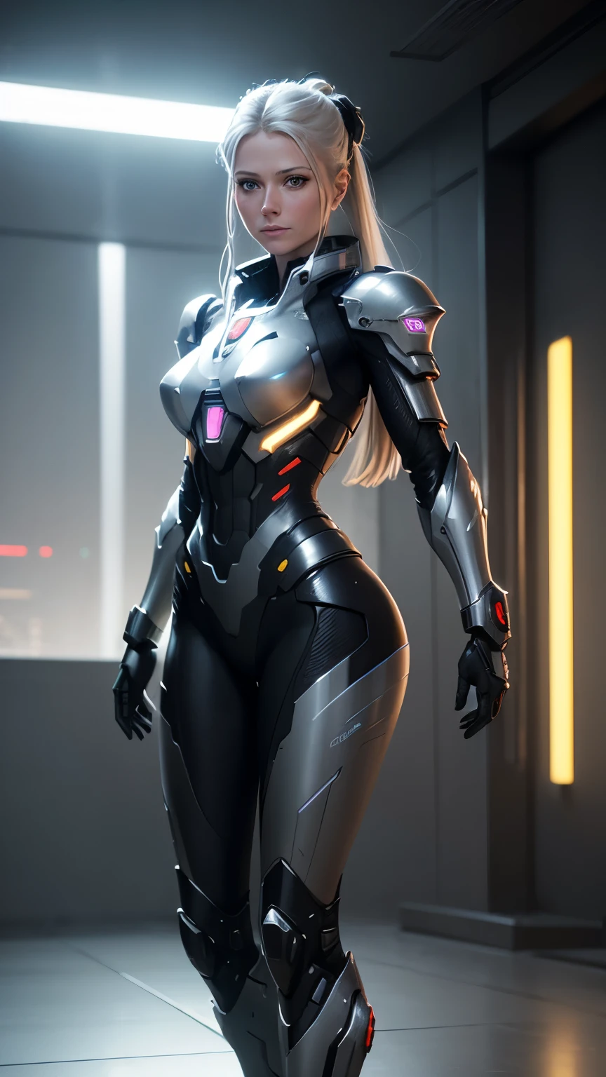 Gwyneth Paltrow, (Highly detailed: 1.3), 3D, Master Chef-Mecha, cyberpunk woman, Master Chef-style armor, sci-fi technology, HDR (High Dynamic Range), ray tracing, NVIDIARTX, super resolution, unreal5, dispersion subsurface, PBR texture, Post-processing, Anisotropic filtering, depth of field, maximum sharpness and sharpness, multi-layer texture, specular and albedo mapping, Surface shading, Precise simulation of interactions between light materials, perfect proportions, Octane rendering, duotone lighting, Low ISO , Red balance, Rule of thirds, Wide aperture, 8K RAW, high efficiency subpixels, subpixel convolution, Light particles, light dispersion, Tyndall Effect, very sexy, full body, battle pose, futuristic city atmosphere .
