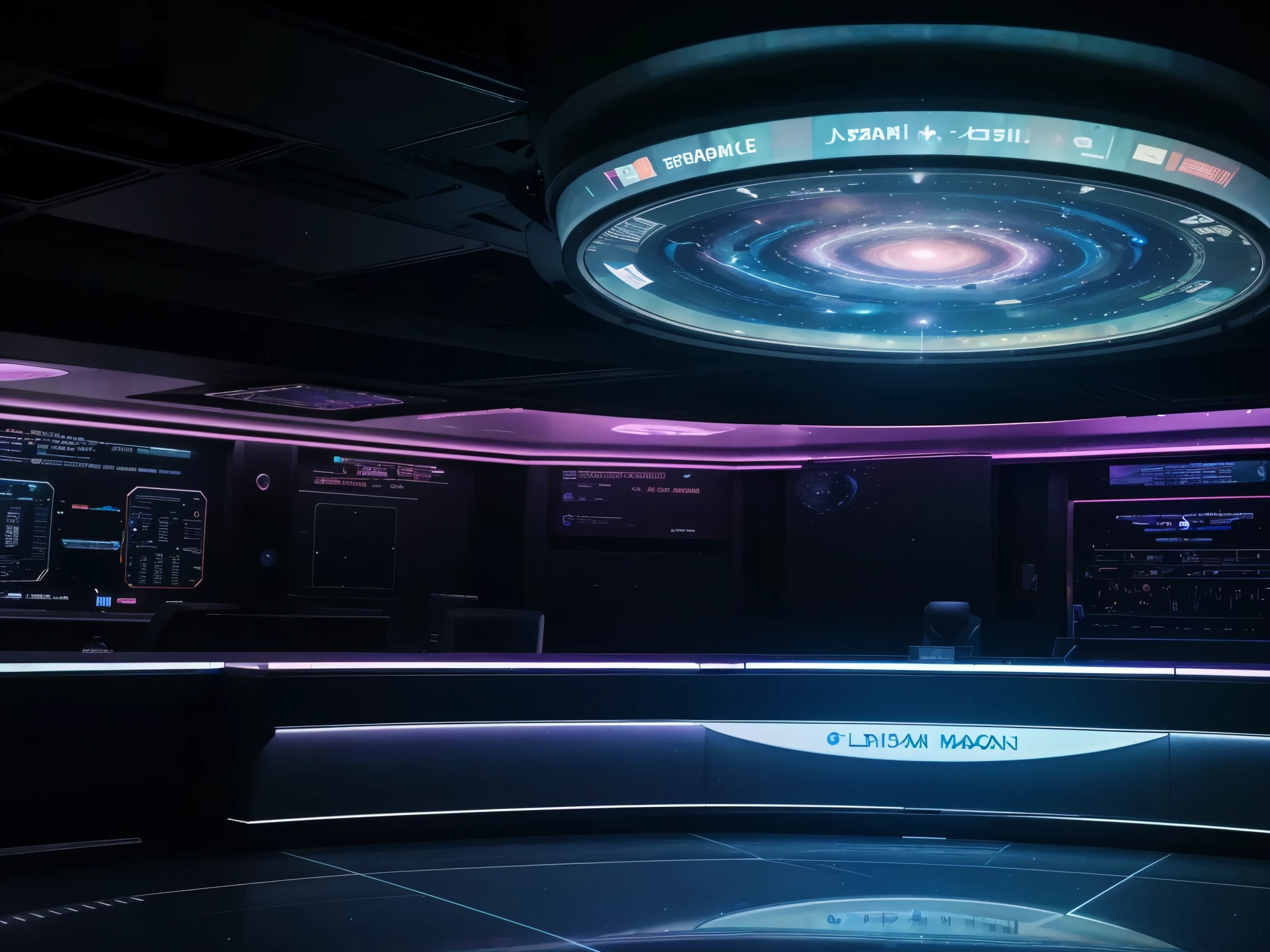 high tech ,transparent，3D astronomical map，Holographic projection astronomical map，Map of cosmic galaxies，spherical，transparent，cyberpunk，X-ray，fluorescence，neon lights，high tech，command hall，Control lobby,  write[JORNADA BLOG]