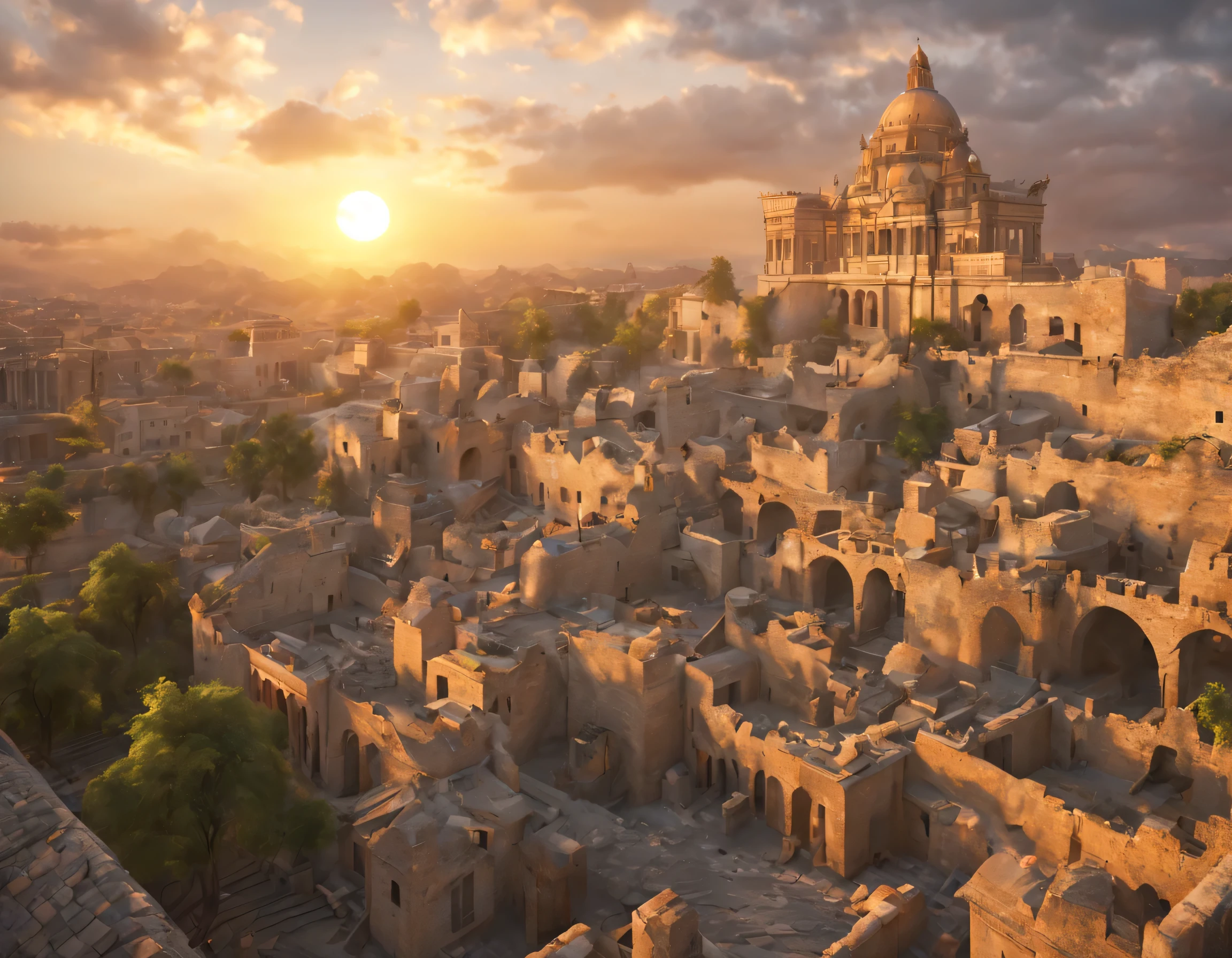 ancient city at dusk, (8K, RAW photo, highest quality, masterpiece:1.2), (realistic, photo-realistic:1.37), super detailed,