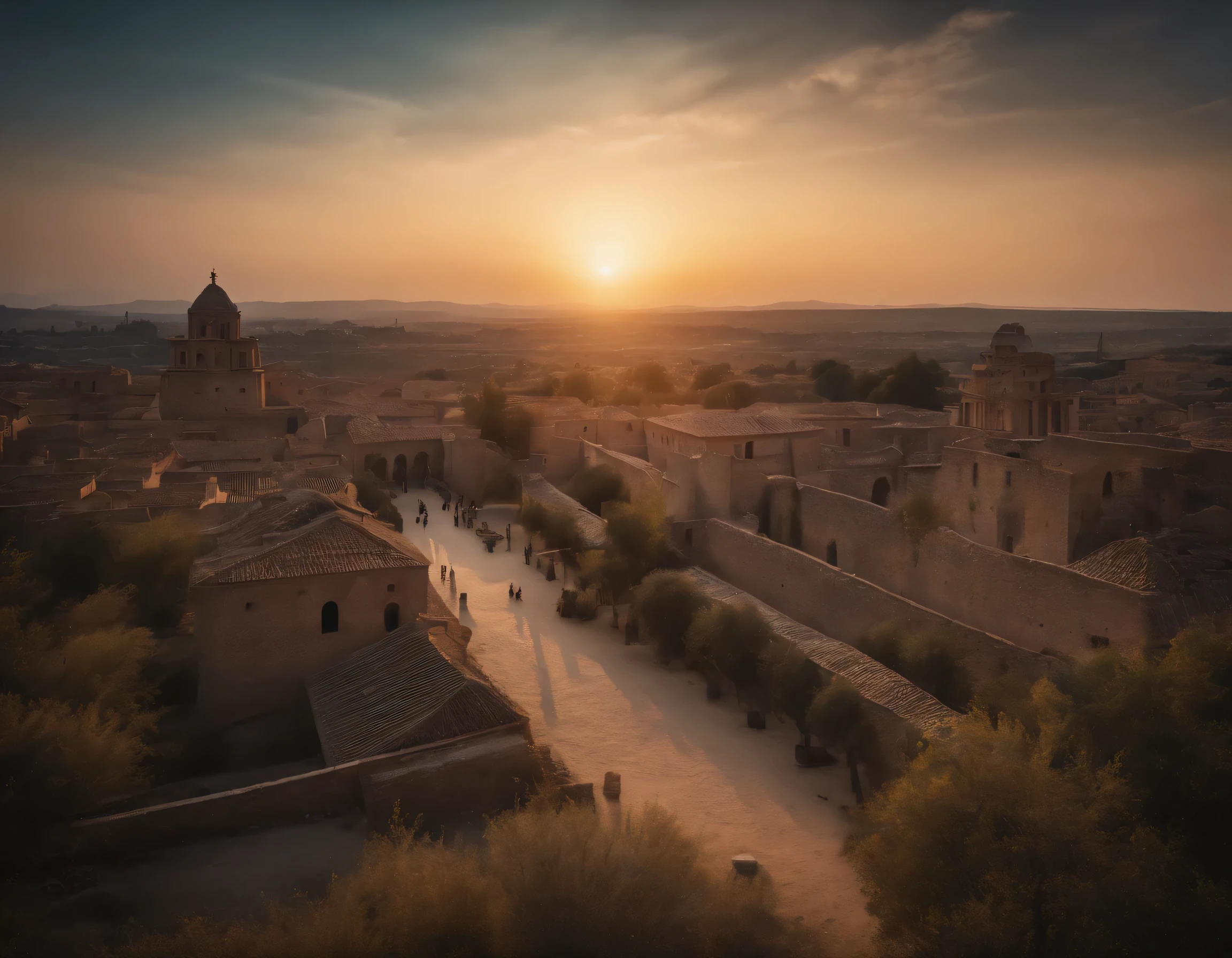 ancient city at dusk, (8K, RAW photo, highest quality, masterpiece:1.2), (realistic, photo-realistic:1.37), super detailed,