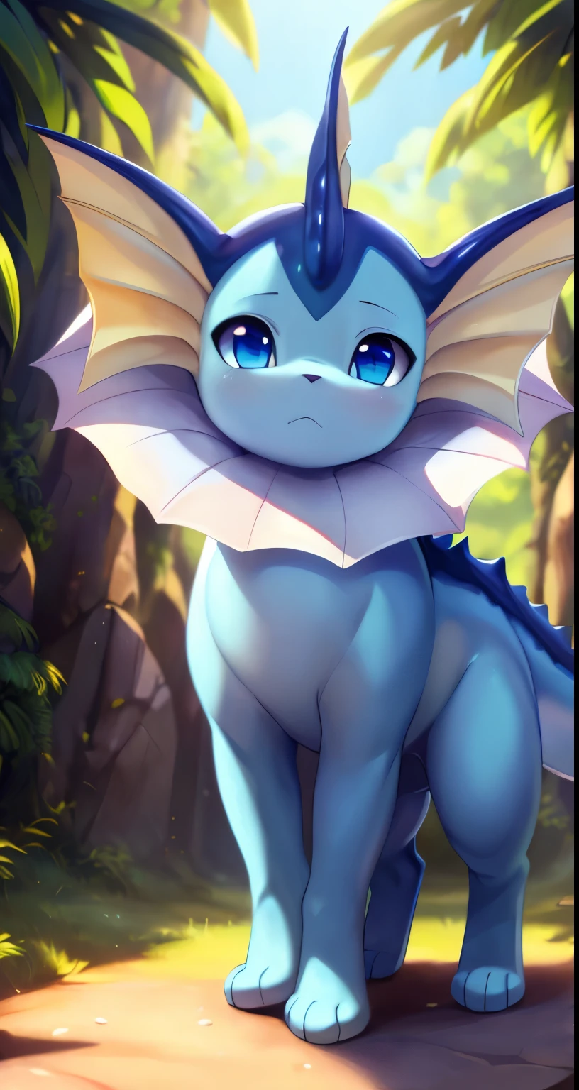 by Issac Levitan, by Rumiko Takahashi, by Ephraim Moses Lilien, by Hioshiru, by Glacierclear, solo chibi, (quadruped feral:1.4), ((Vaporeon)) with ((blue violet body)) and ((clear light blue eyes)) and (whale tail), (detailed Vaporeon), ((detailed fluffy fur)), (half-length portrait, looking away, three-quarter view, [low-angle view]:1.2), BREAK, (detailed background, depth of field, half body shadow, sunlight, ambient light on the body), (intricate:0.7), (high detail:1.2), (unreal engine:1.3), (sharp focus:1.1), [explicit content, questionable content], (masterpiece, best quality, 4k, 2k, shaded, absurd res)