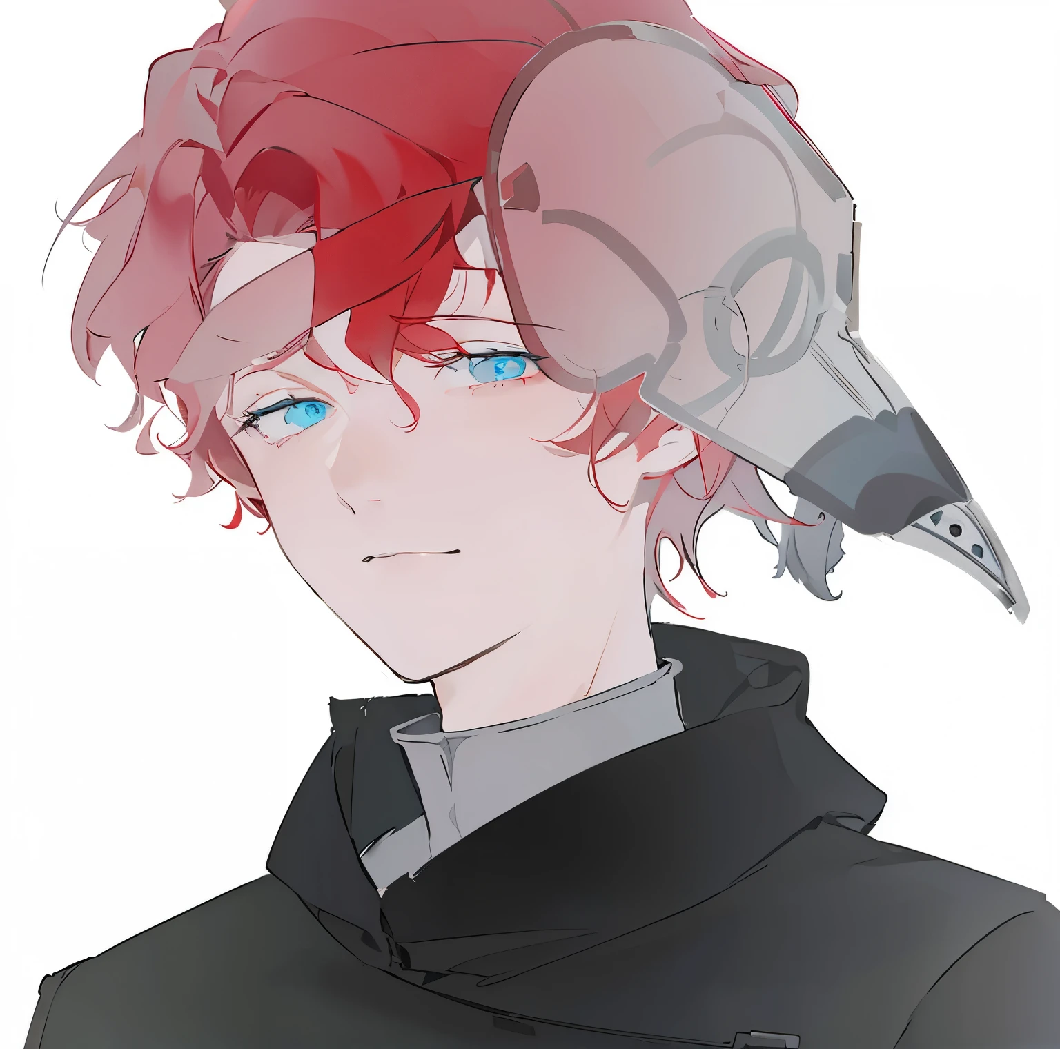 red short hair,Curly hair,dark boy,male,blue eyes,Bird's Beak Doctor。medieval black clothes