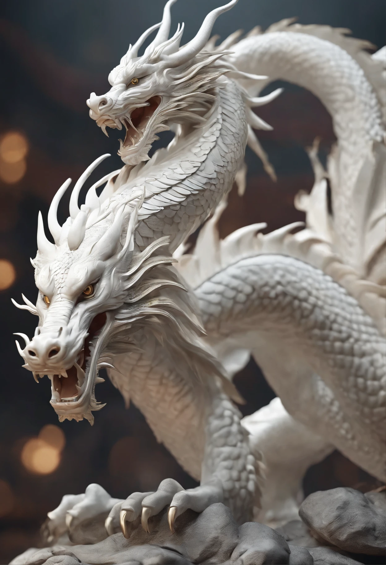 "Very nice 3D rendering of a white Chinese dragon,Dynamic performance, Vivid effects and details,excellent image quality,High resolution,lots of colors, lots of coins, treasure"