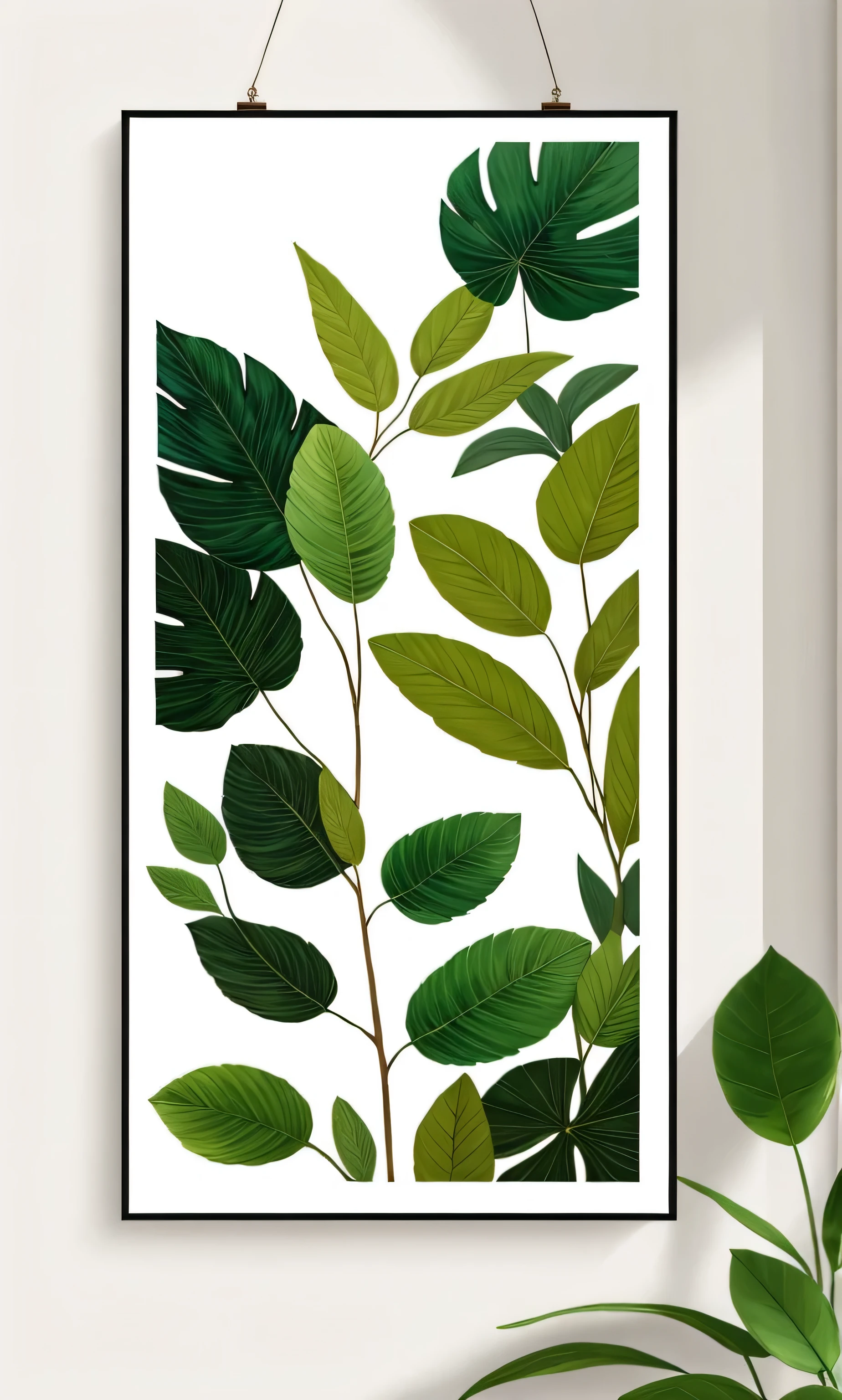 a picture of a painting of a green leaf on a wall, canvas art print, botanic foliage, big leaves, tropical leaves, high-quality art, elegant tropical prints, large leaves, canvas painting, nature painting, gold leaf painting, hanging scroll on wall, high quality painting, foliage, mysterious jungle painting, clean elegant painting, brush stroke oil painting, botanical artwork