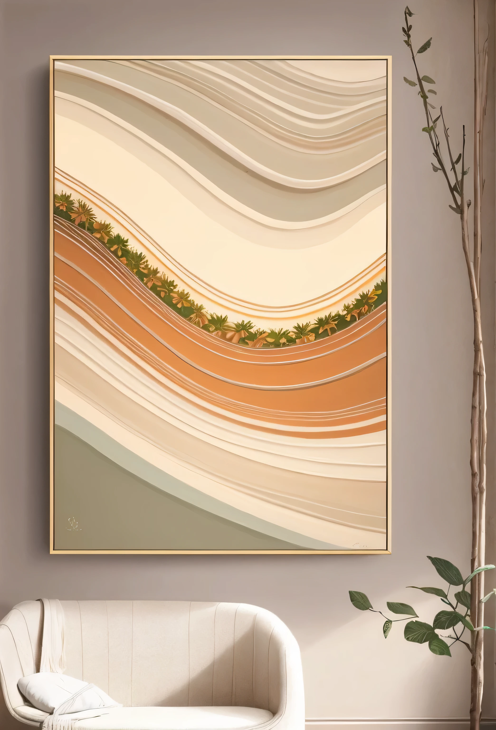 a picture of a painting of a green leaf on a wall, canvas art print, botanic foliage, big leaves, tropical leaves, high-quality art, elegant tropical prints, large leaves, canvas painting, nature painting, gold leaf painting, hanging scroll on wall, high quality painting, foliage, mysterious jungle painting, clean elegant painting, brush stroke oil painting, botanical artwork
