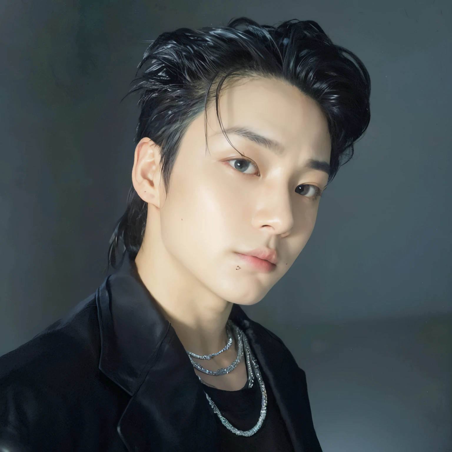 (best quality), (photo-realistic:1),realistic skin texture,bokeh,face focus ,looking at viewer,
1man,DJ,play music,upper body,green hair,head set,messy hair,oversize t-shirt, Motorcycle leather,
night club,neno light,color led,record player,stereo equipment,