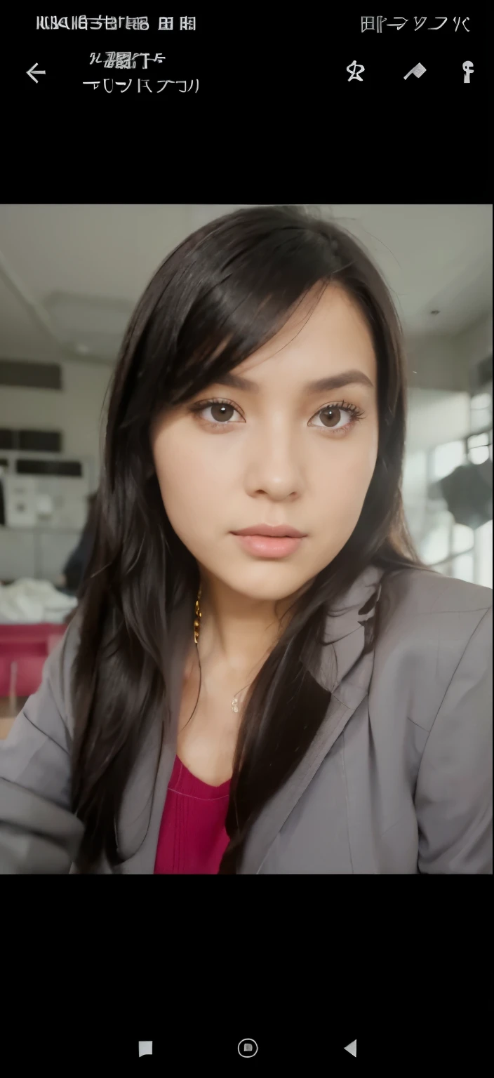A professional carrer woman, long straight black hair, plump body, dressed in fashionable blazer and skirt, holding a tablet, in a relaxed pose, standing in a bright clean sophisticated room, soft lighting, hyper photo reality, hyper detailed, sophisticated texture