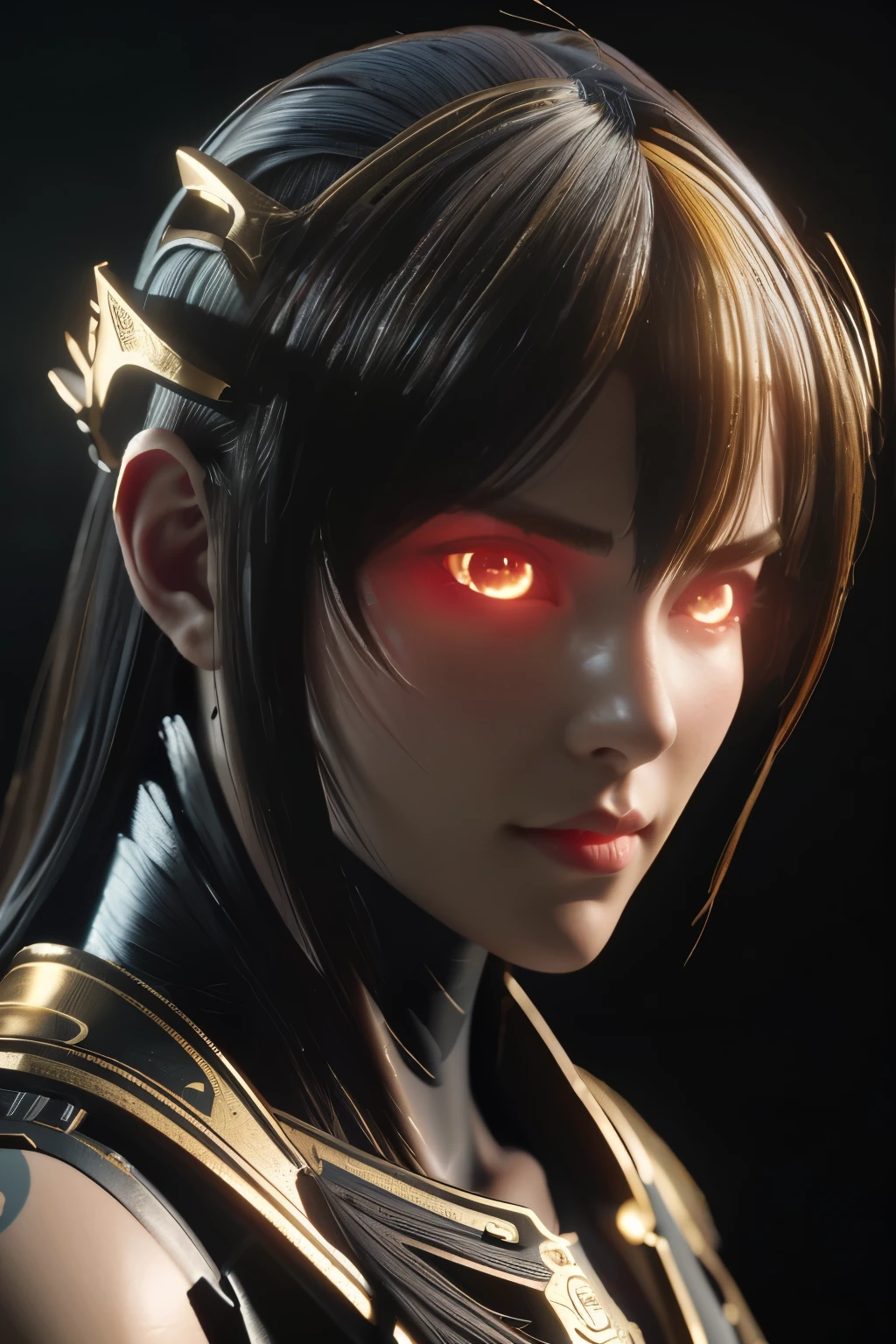 Game art，The best picture quality，Highest resolution，8K，(A bust photograph)，(Portrait)，(Head close-up:1.5)，(Rule of thirds)，Unreal Engine 5 rendering works， (The Girl of the Future)，(Female Warrior)， 22岁少女，(Female hackers)，(White and red gradient，Ancient Oriental hairstyle)，((The pupils of the red eyes:1.3))，(A beautiful eye full of detail)，(Big breasts)，(Eye shadow)，优雅迷人，冷漠，((Anger))，(Cyberpunk jacket full of futuristic look，Joint Armor，There are exquisite Chinese patterns on the clothes，A flash of jewellery)，赛博朋克人物，未来风格， 拍照姿势，城市背景，Movie lights，Ray tracing，Game CG，((3D Unreal Engine))，oc渲染反射纹