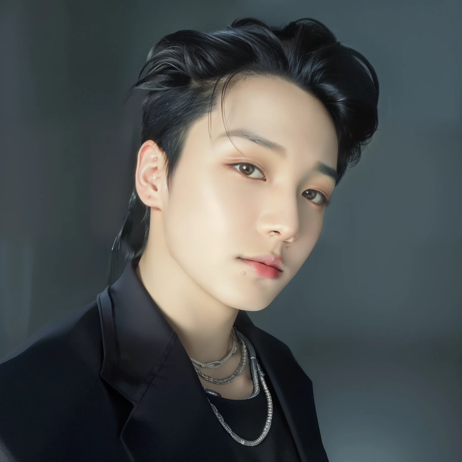 RAW photo , homoerotic asian boy, (high detailed skin:1.2), 8k uhd, dslr, soft lighting, high quality, ultra realistic, best quality, ultra high res, bangs, indoors, detailed face, detailed black hair, detailed eyes, ((detailed lips)), showing armpits, jewelry