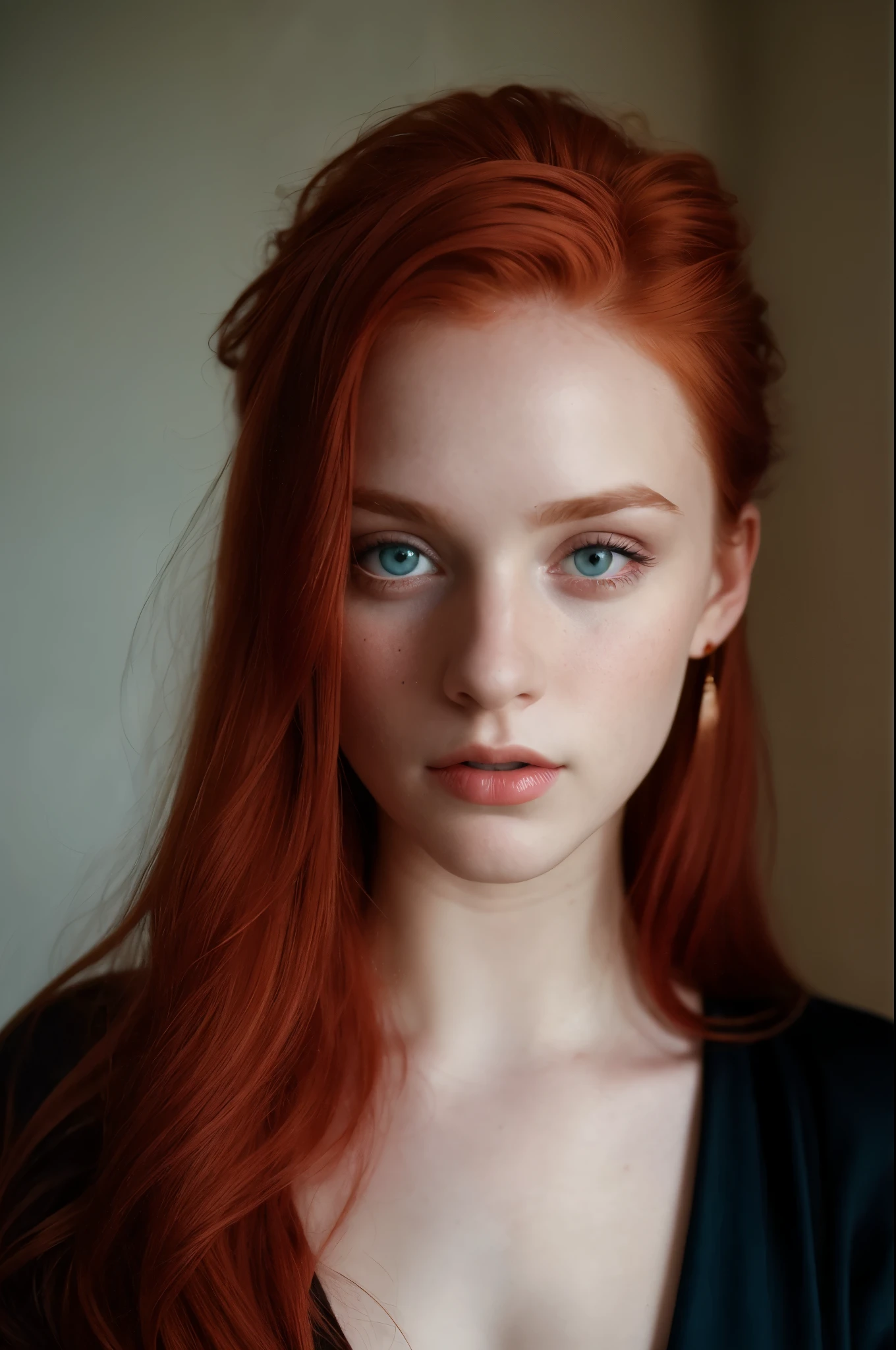 Ultra realistic, 23 year old Swedish female, dyed red hair, medium length extremely curly layered hairstyle, bright blue eyes, high cheek bones, pale skin tone, dark tan lines