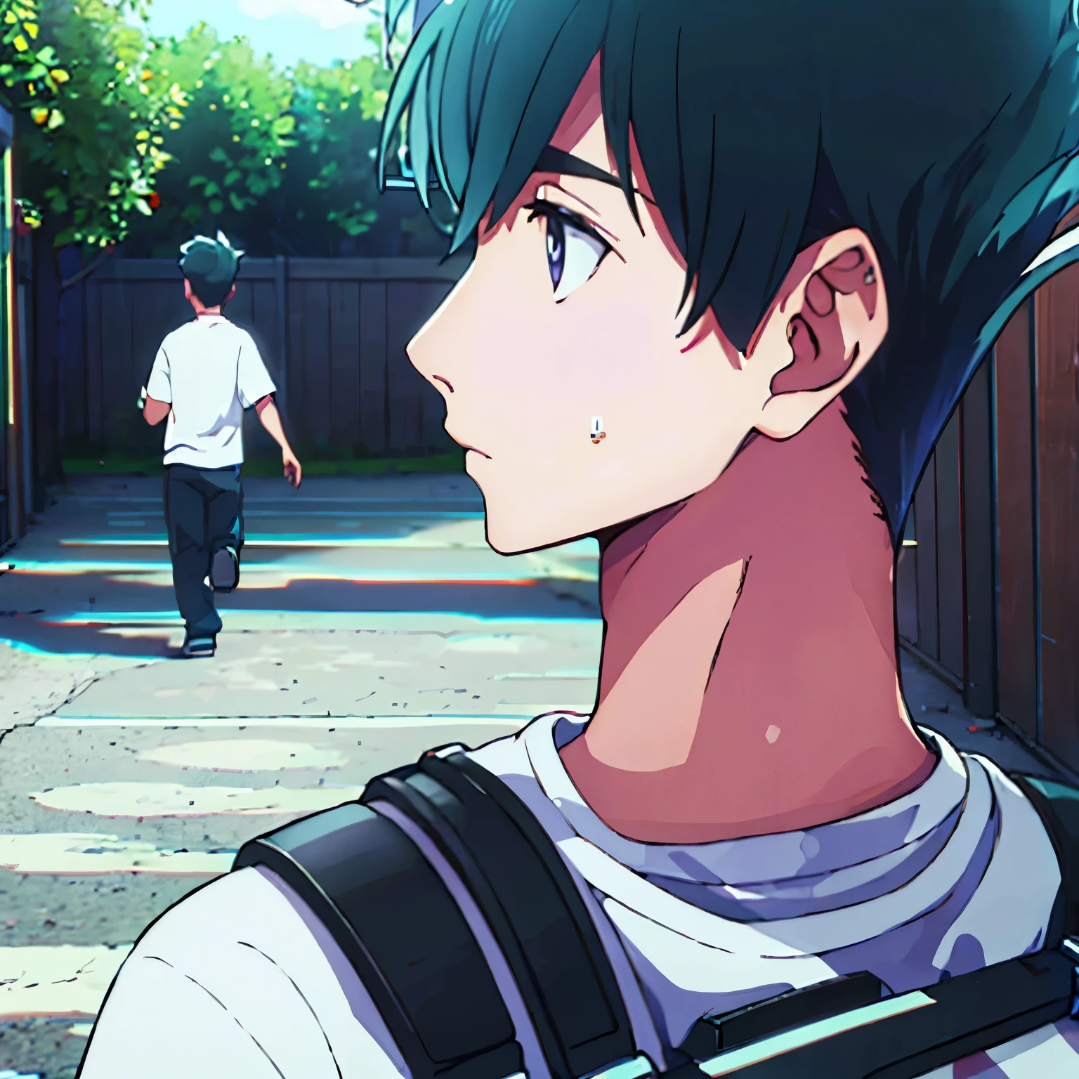 Alone boy and headphone running music
