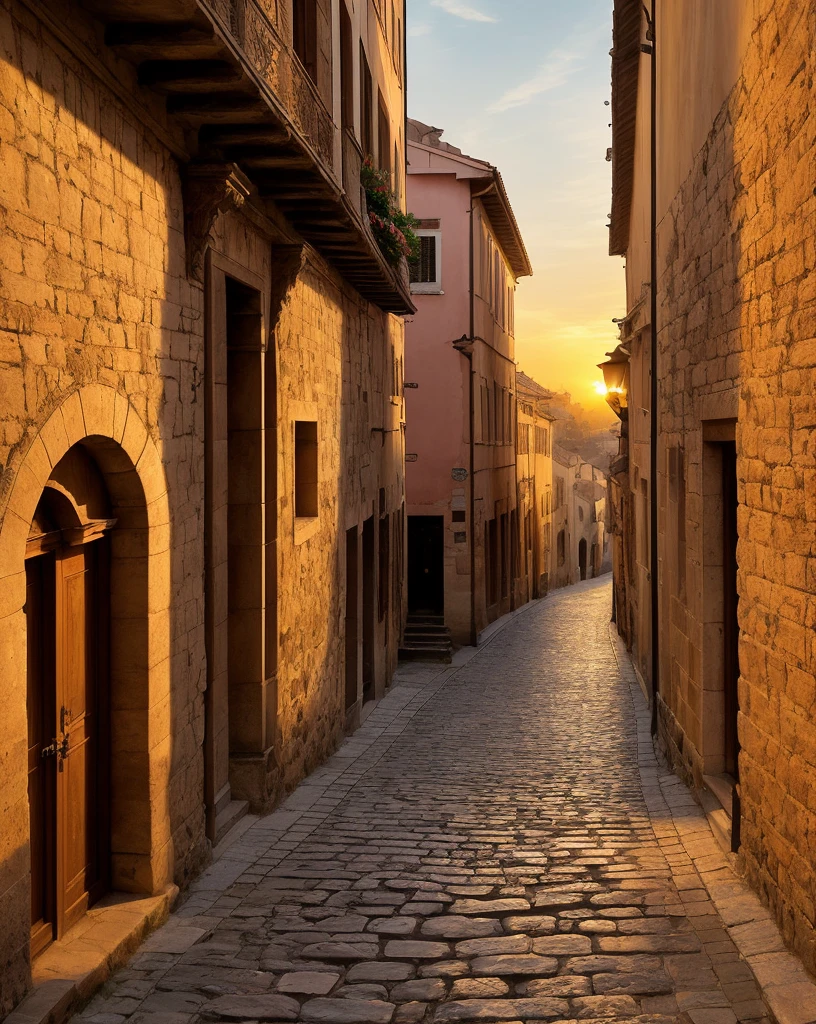 "(best quality,highres,realistic),ancient city at sunset,crumbling stonework,aged buildings,serene atmosphere,golden rays of sunlight,peaceful streets,shadowy corners,illuminated windows,reflection in the river,tranquil canals,narrow cobblestone alleys,fading colors,distant silhouettes,traditional architecture,gentle breeze,pink and orange hues,fading sun in the horizon,romantic ambiance,whispering history,quiet footsteps,silence and nostalgia,dusk settling in,time standing still,vibrant city life holding its breath,darkening sky,tranquility embracing the ancient city,soft echoes of the past,serene beauty,mysterious charm,enchanted allure,fading nostalgia,artistic romanticism,nocturnal mysteries,breathtaking views of the sunset over the cityscape"