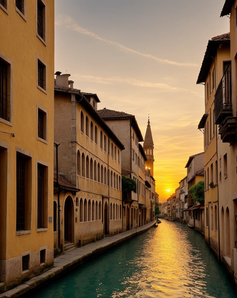 "(best quality,highres,realistic),ancient city at sunset,crumbling stonework,aged buildings,serene atmosphere,golden rays of sunlight,peaceful streets,shadowy corners,illuminated windows,reflection in the river,tranquil canals,narrow cobblestone alleys,fading colors,distant silhouettes,traditional architecture,gentle breeze,pink and orange hues,fading sun in the horizon,romantic ambiance,whispering history,quiet footsteps,silence and nostalgia,dusk settling in,time standing still,vibrant city life holding its breath,darkening sky,tranquility embracing the ancient city,soft echoes of the past,serene beauty,mysterious charm,enchanted allure,fading nostalgia,artistic romanticism,nocturnal mysteries,breathtaking views of the sunset over the cityscape"