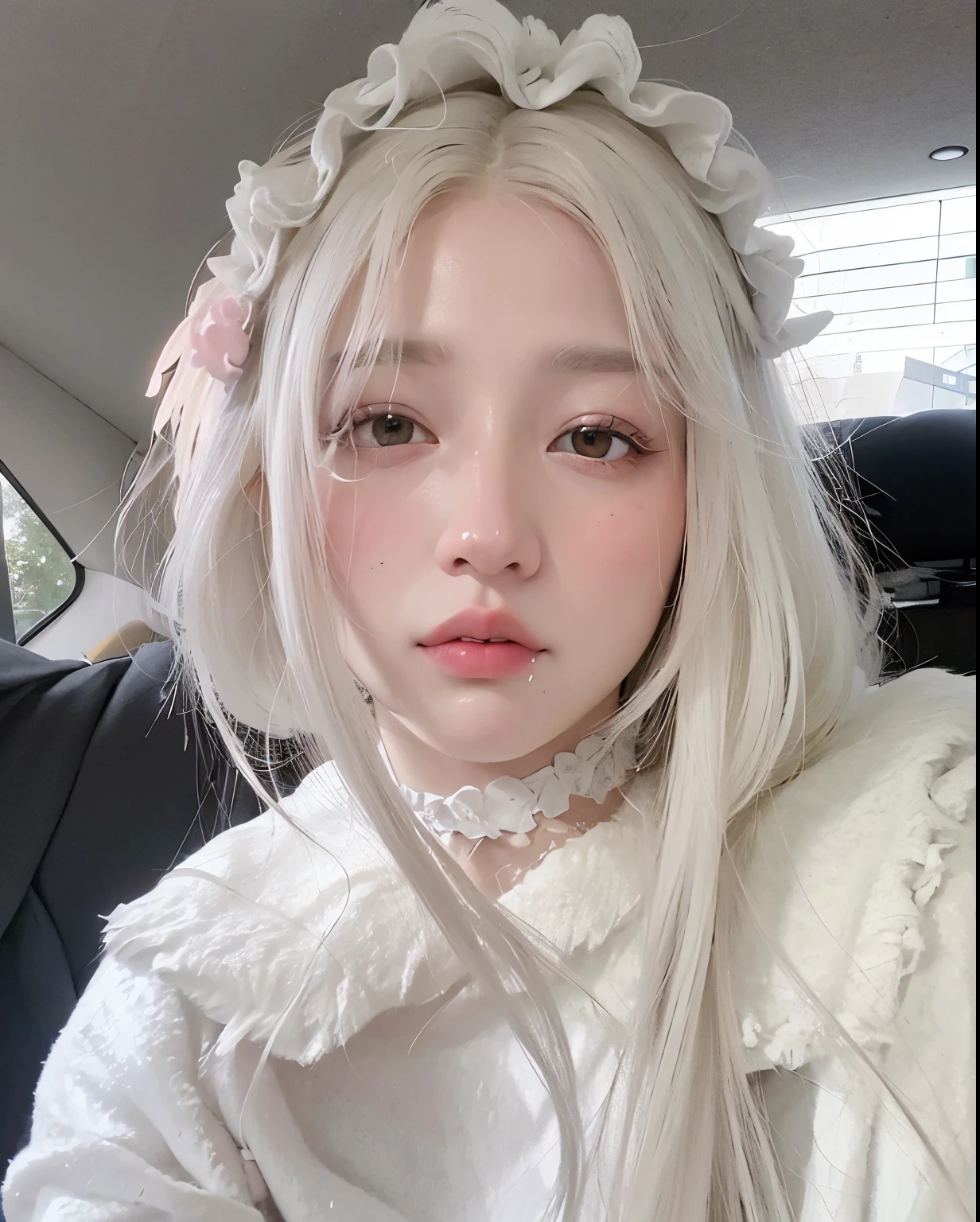 blonde with pink eyes and white hair with a teddy bear, Branch Range, branco hime corte penteado, cabelo whitebangs cabelo, longos cabelos brancos e franja, com cabelo branco, cabelos brancos rosto bonito, cabelos brancos da nuvem, retrato realista kawaii, Cor do cabelo branco, pale young ghost, cabelos lisos brancos, com cabelos longos brancos, cabelos brancos e fringy