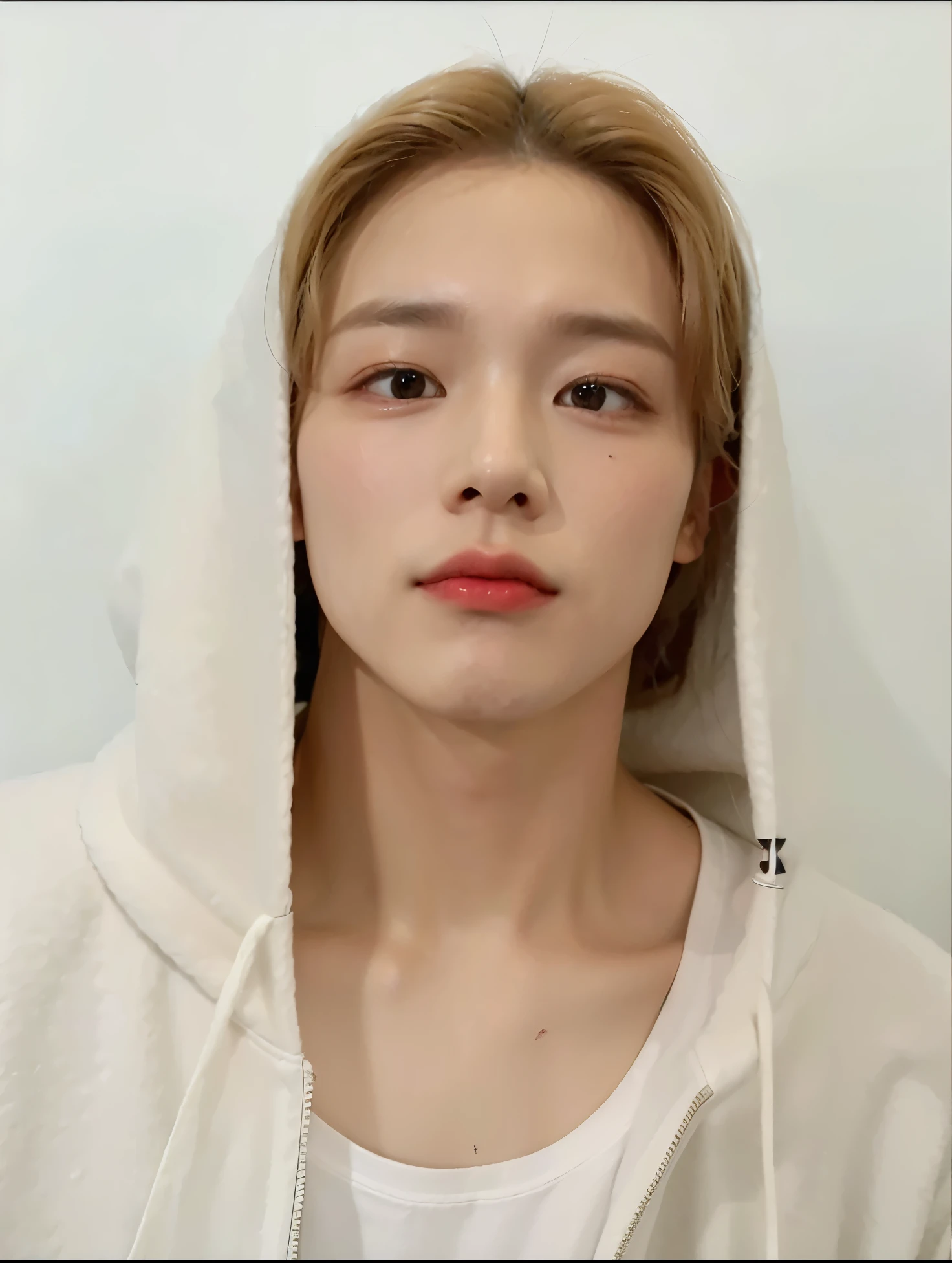 A man in a black coat with slanted eyes poses for a photo. Park jimin. Popular make-up of South Korea. Handsome South Korean man. Korean man face. Flawless skin, serious facial expression. White skin.