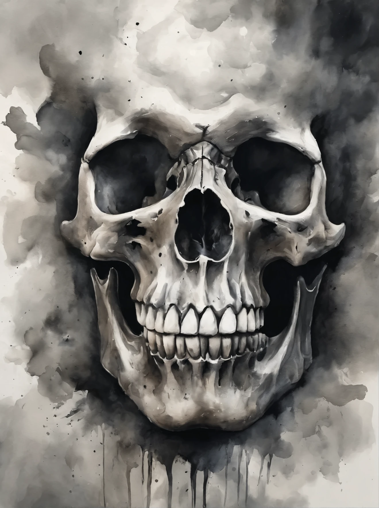 (best quality, 4k, highres, masterpiece:1.2), ultra-detailed, realistic:1.37, smoky, abstract, smoke forming a skull, smoke explosion, smoke surrounding the skull, nuclear contamination, blur, white background, black and white grey