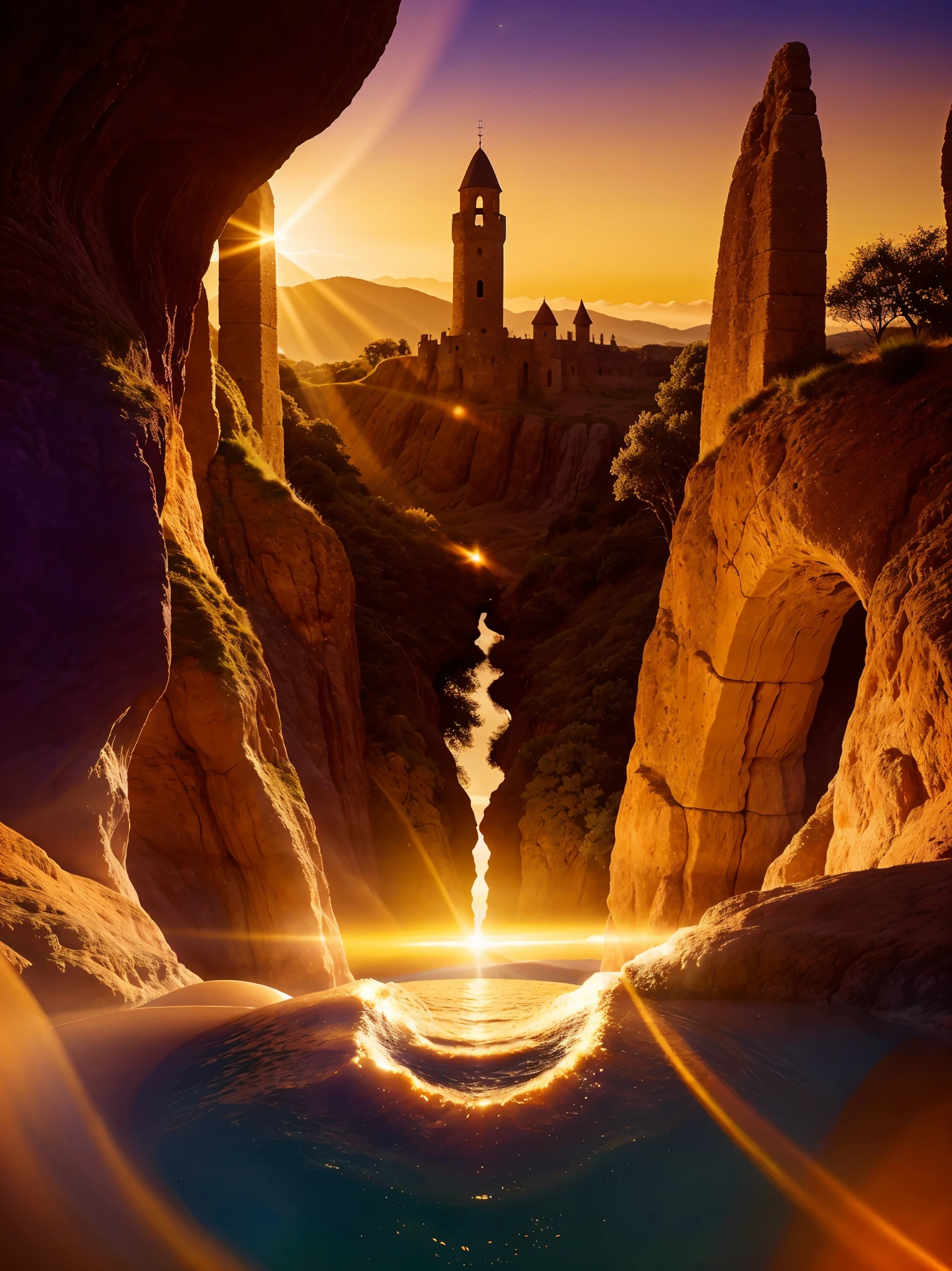 An ancient city glowing in the sunset, appearing peaceful and beautiful. The old city walls and buildings are bathed in golden sunlight, creating a feeling of journeying through time. The distant sky transitions from orange to purple, complementing the city's ancient aura. The entire scenery is filled with poetry and romance, and gives you a feeling of being lost in time. The artwork showcases this charming and captivating scene in high-definition and superior quality. 