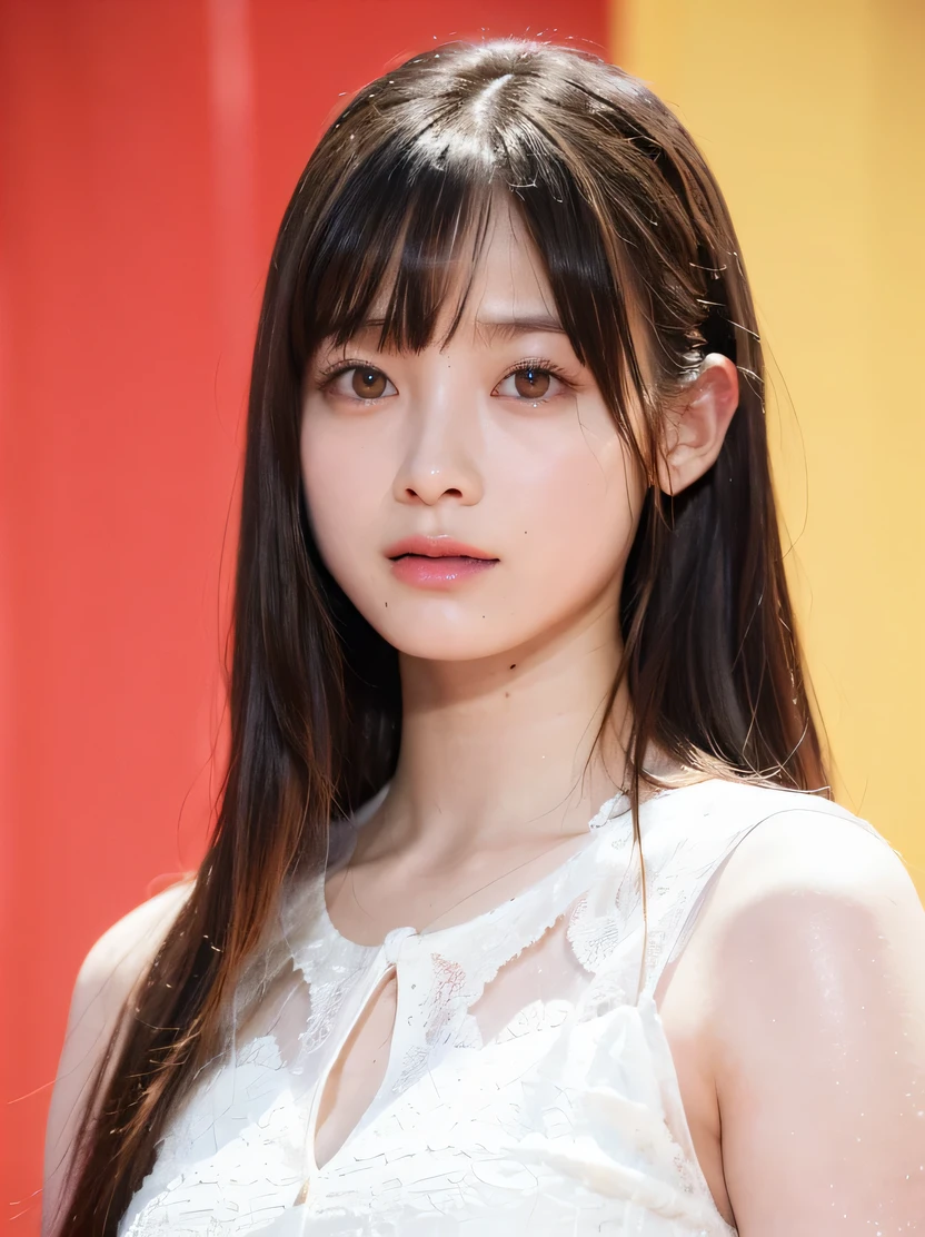 high quality、High resolution、masterpiece、Photosulfide、realistic、RAW photo、cinematic lighting、すっぴんの驚くほど美しい女性のrealisticなポートレート、highly detailed brown eyes、Detailed and symmetrical realistic face、Highly detailed natural texture、bust shot、Focus on the neck from top to bottom、Disheveled black hair、Details down to the last detail、extra fine、Highly colored、Super realistic texture、dramatic lighting、vision、uniform、Button shirts and skirts