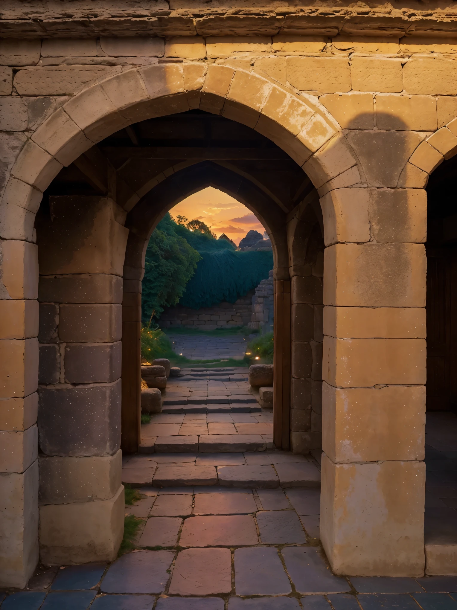 Ancient city under the afterglow of sunset, tranquil and beautiful, ancient walls and buildings bathed in golden sunlight, time-travel vibe, sky with orange and purple gradient, poetic and romantic atmosphere, (best quality, 4k, highres, masterpiece:1.2), ultra-detailed, (realistic, photorealistic, photo-realistic:1.37), serene ambiance, breathtaking view, (glowing sunset:1.1), (timeless charm:1.1), (harmony of history and nature:1.1), (captivating tranquility:1.1), (nostalgic journey:1.1), (enchanting colors:1.1), (whispers of the past:1.1), (spellbound beauty:1.1), (dazzling light:1.1), (mystical essence:1.1), (canvas of history:1.1), (magical twilight:1.1), (echoes of ancient tales:1.1), (fusion of color and light:1.1), (a haven of peace:1.1), (mesmerizing hues:1.1)