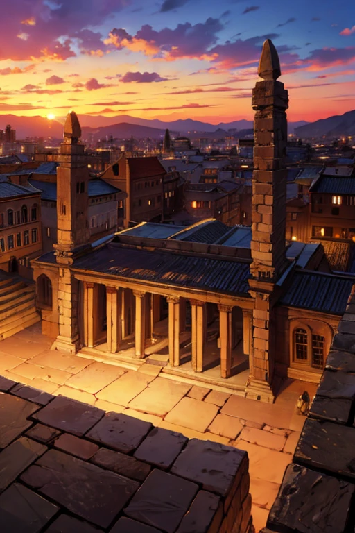 ancient city at sunset