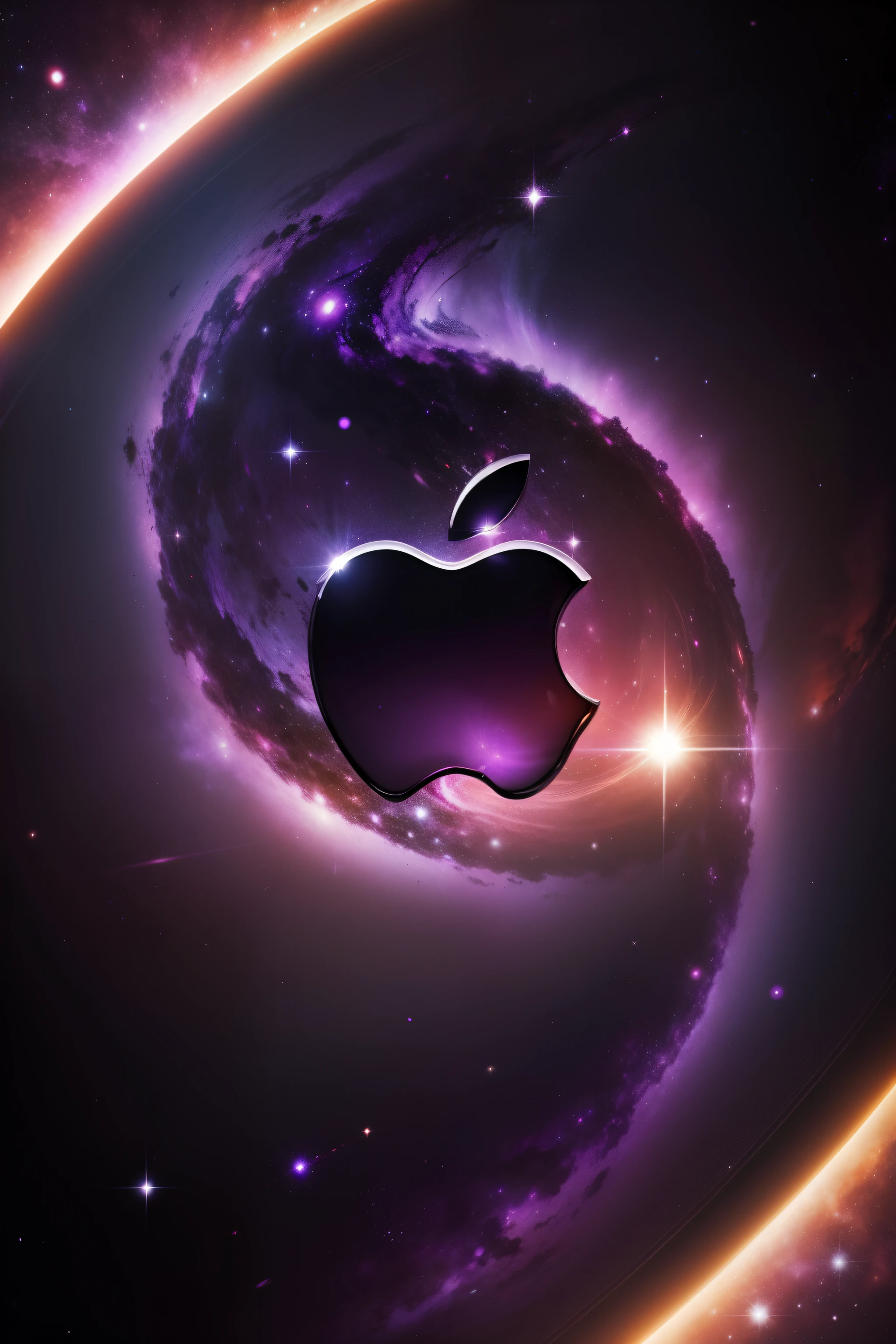 image of purple galaxy with Apple logo