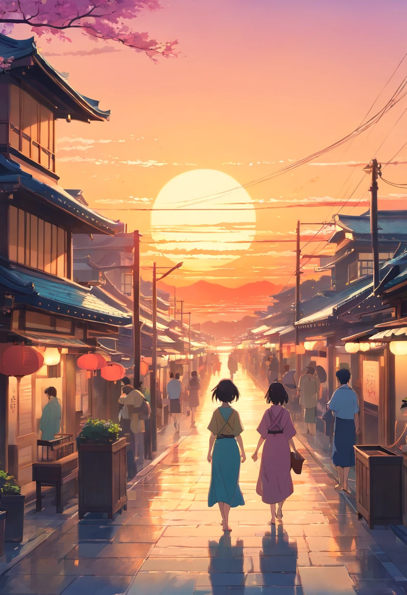 masterpiece, sunset, ancient japan city