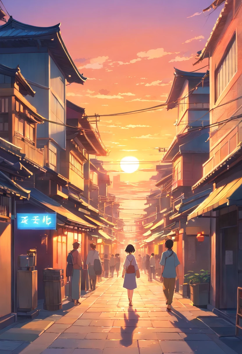 masterpiece, sunset, ancient japan city