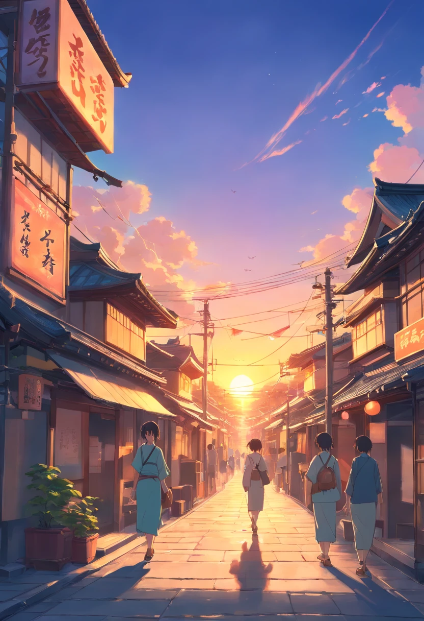 masterpiece, sunset, ancient japan city