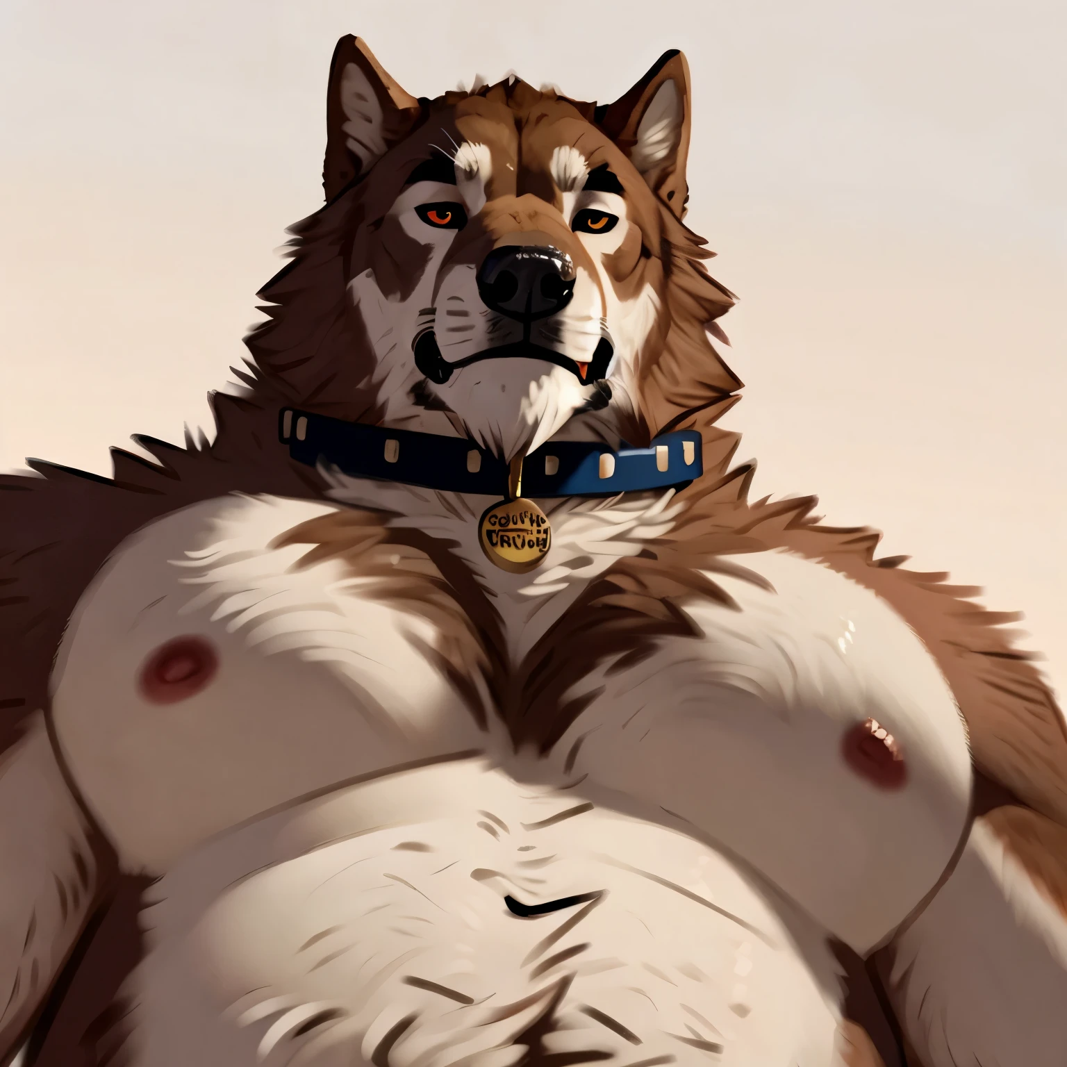 explicit furry artwork by sepulte,tuft,very fluffy,werecanid,big pecs,collar