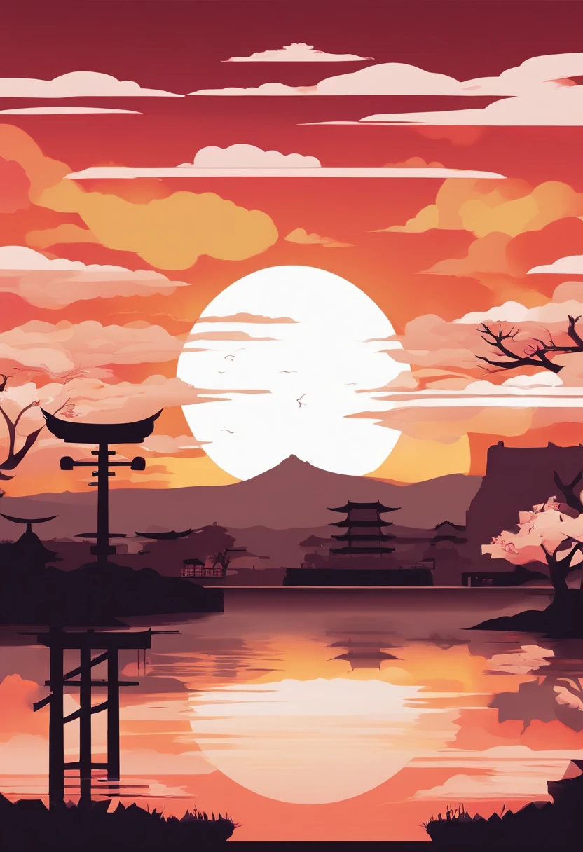 masterpiece, sunset, ancient japan city