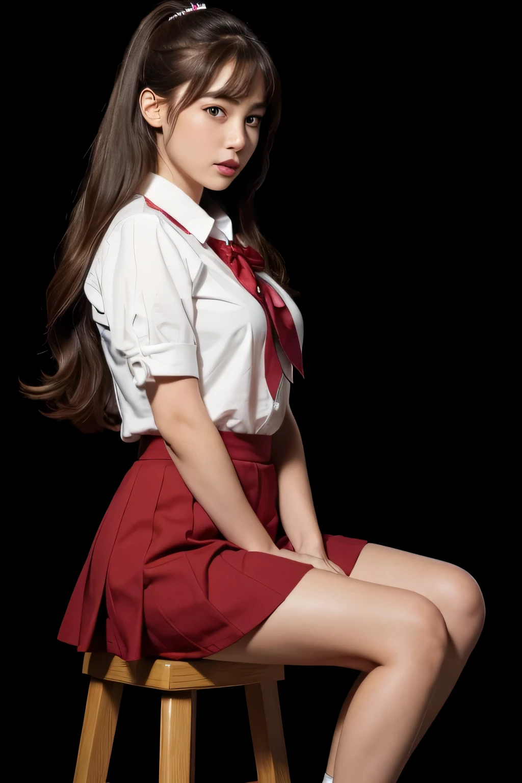 (masterpiece:1.4), (highest quality:1.4), (High resolution:1.4), (masterpiece, highest quality, High resolution:1.4), Giffany, school uniform, (cable bow:1.1),((black background))